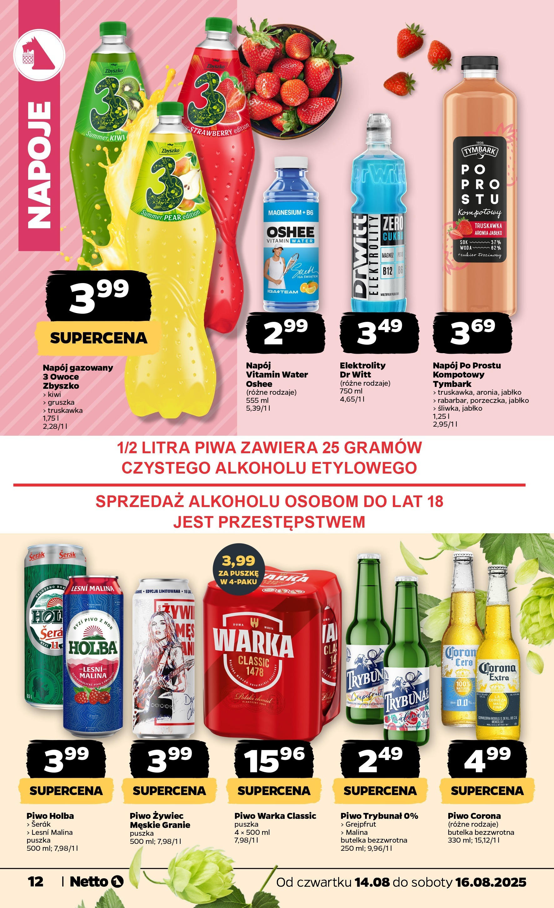 Netto gazetka od 14.08.2025 - Aktualne promocje | Strona: 12 | Produkty: Gruszka, Warka, Piwo Warka, Owoce