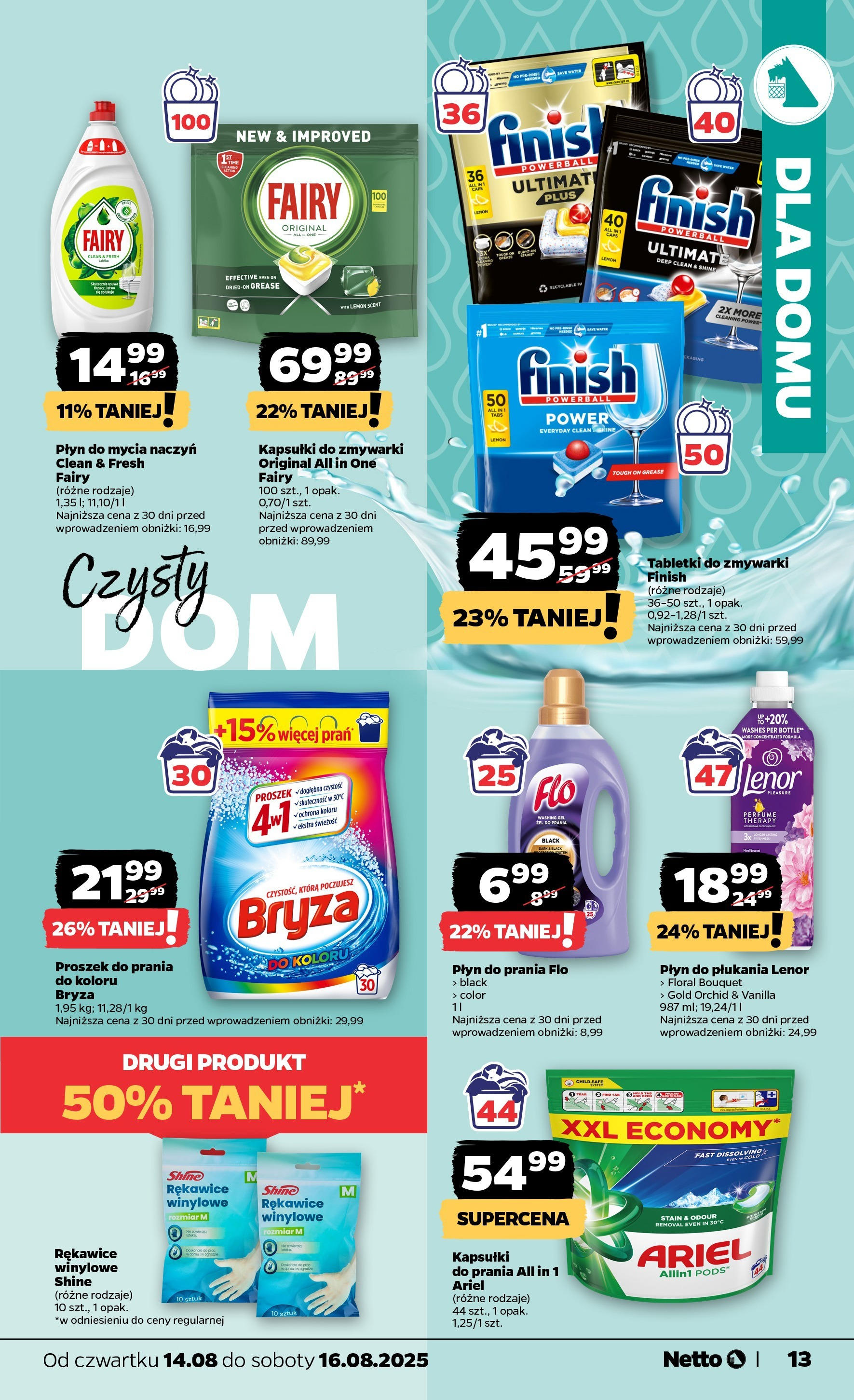 Netto gazetka od 14.08.2025 - Aktualne promocje | Strona: 13 | Produkty: Ariel, Finish, Tabletki do zmywarki Finish, Płyn do mycia naczyń
