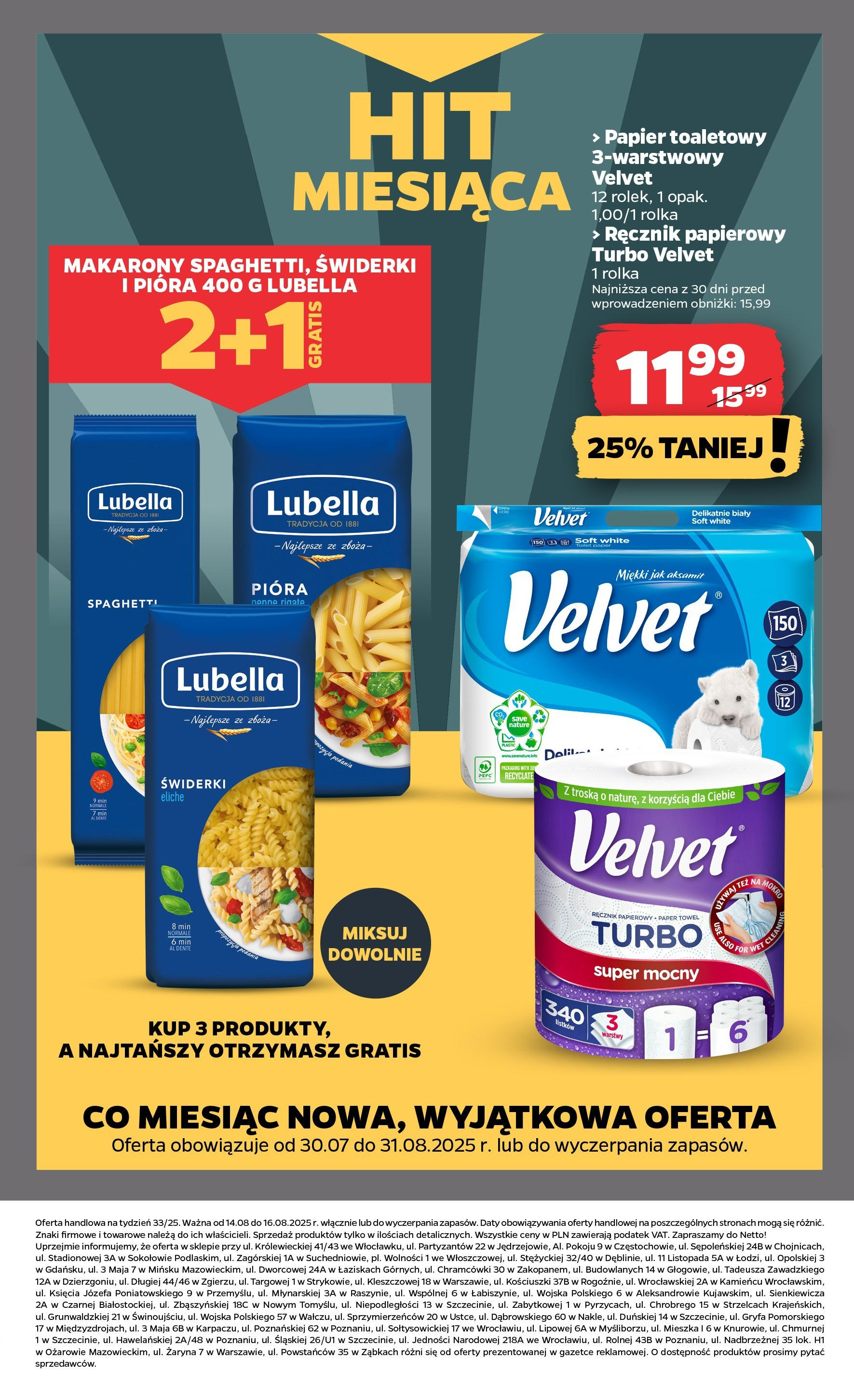 Netto gazetka od 14.08.2025 - Aktualne promocje | Strona: 17 | Produkty: Papier toaletowy, Makarony, Ręcznik papierowy