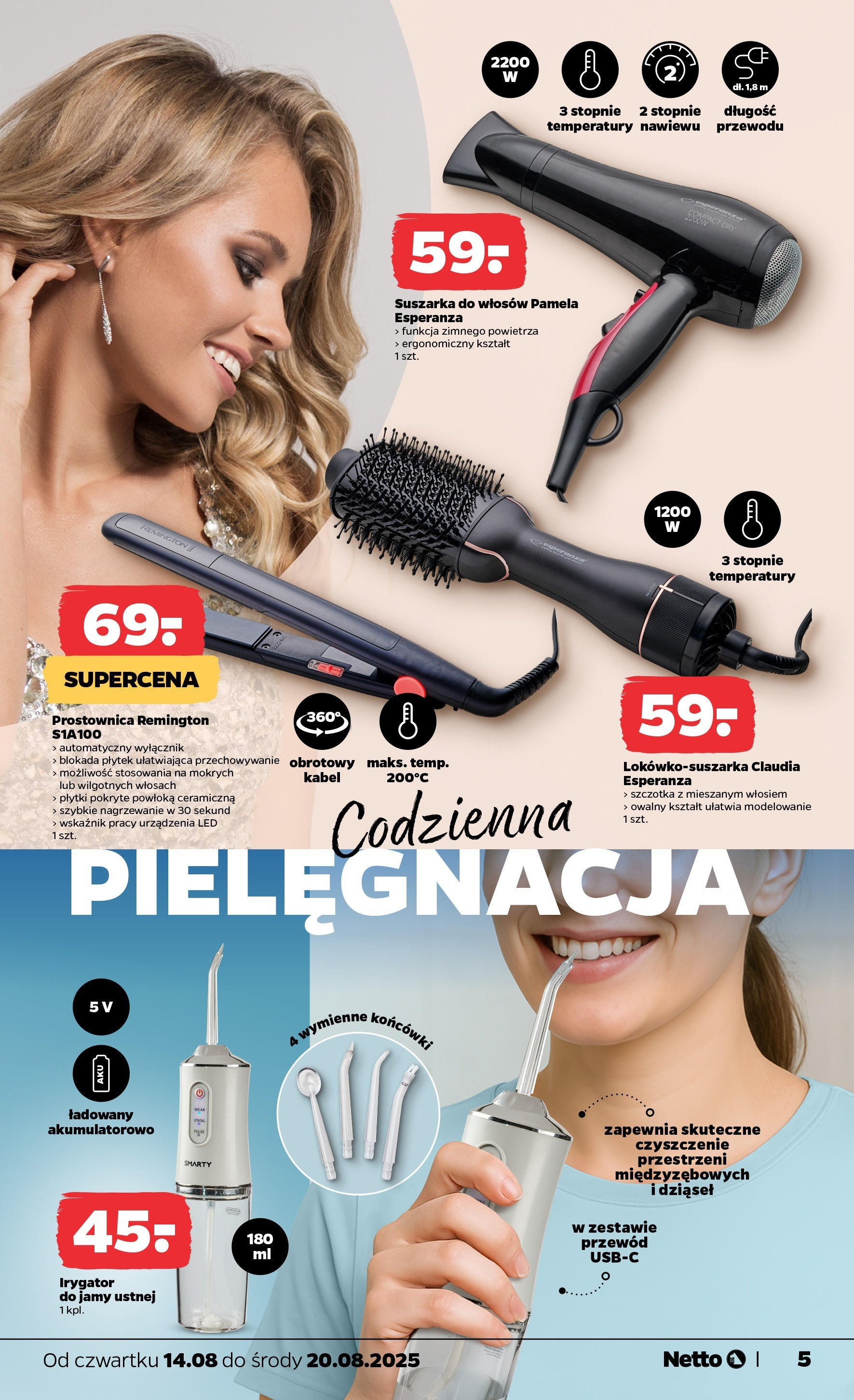 Netto gazetka od 14.08.2025 - Aktualne promocje | Strona: 23 | Produkty: Kabel, Prostownica, Szczotka, Irygator