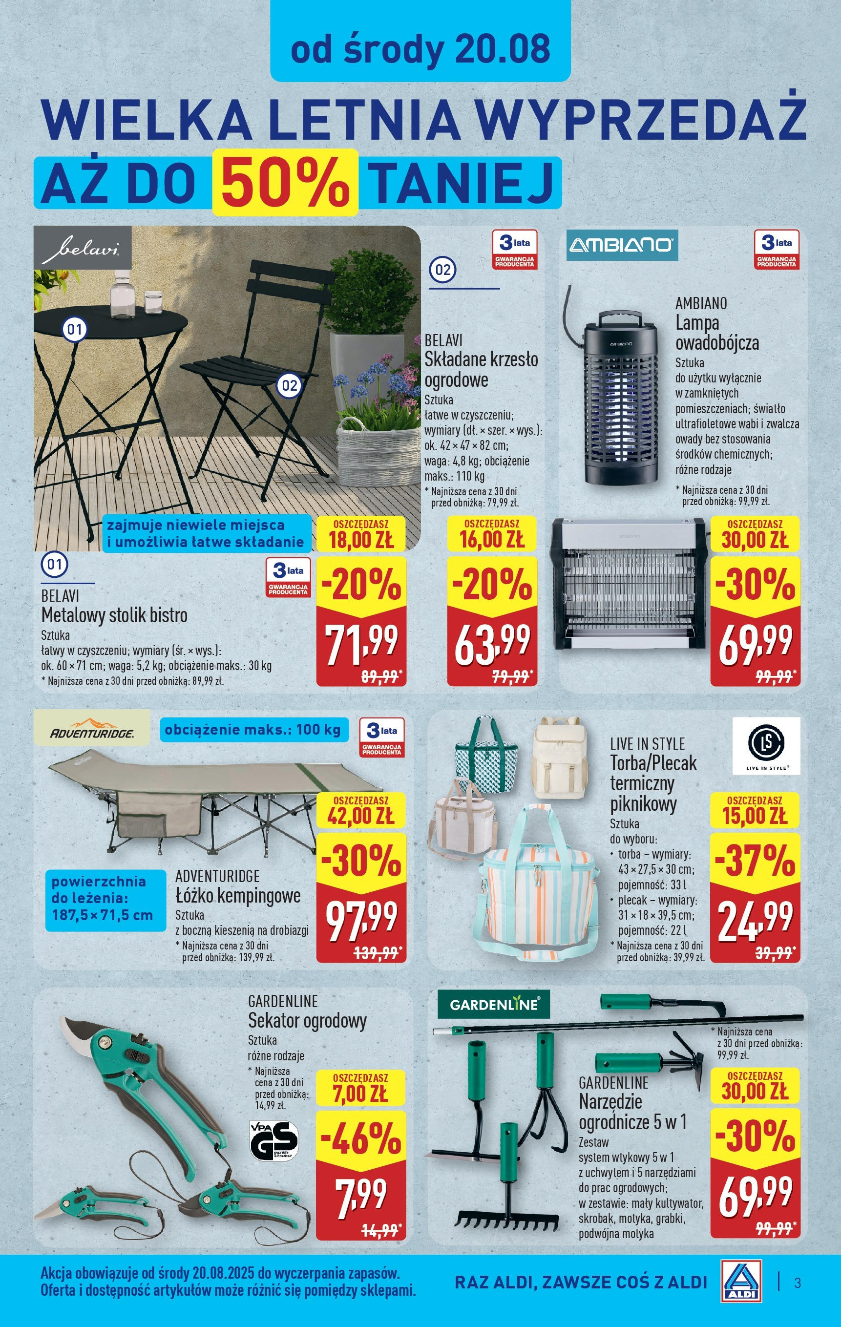 Aldi Gazetka - Hity od Środy i od Soboty od 20.08.2025 - Ulotka PDF, promocje | Strona: 3 | Produkty: Torba, Waga, Łóżko, Krzesło