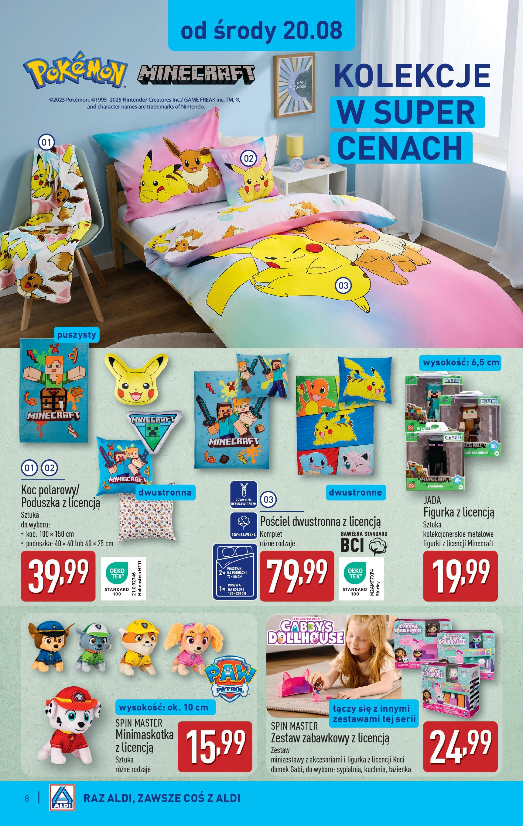 Aldi Gazetka - Hity od Środy i od Soboty od 20.08.2025 - Ulotka PDF, promocje | Strona: 8 | Produkty: Pościel, Figurki, Poduszka, Koc