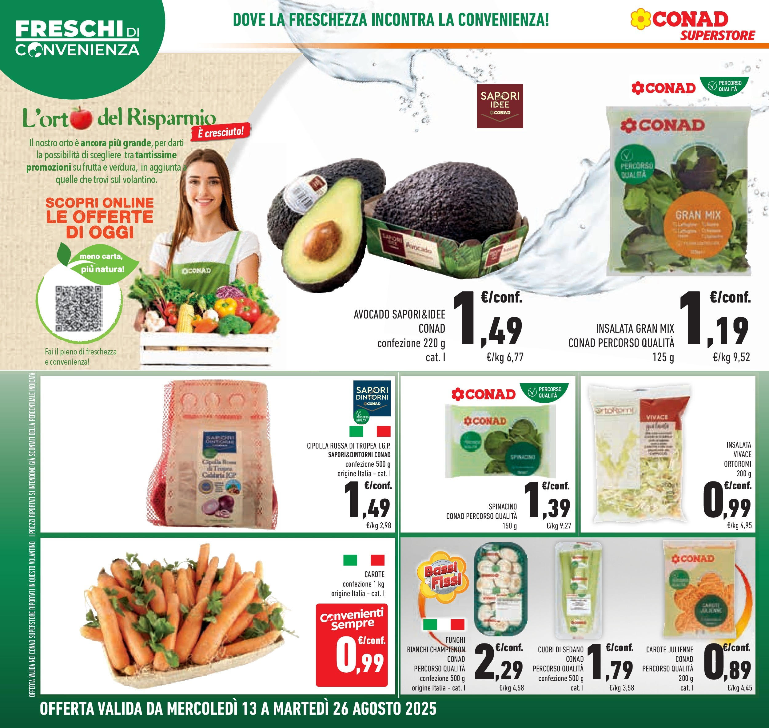 Volantino Conad dal 12/08/2025 > Anteprima - Agosto | Pagina: 4 | Prodotti: Insalata, Avocado, Frutta, Carote