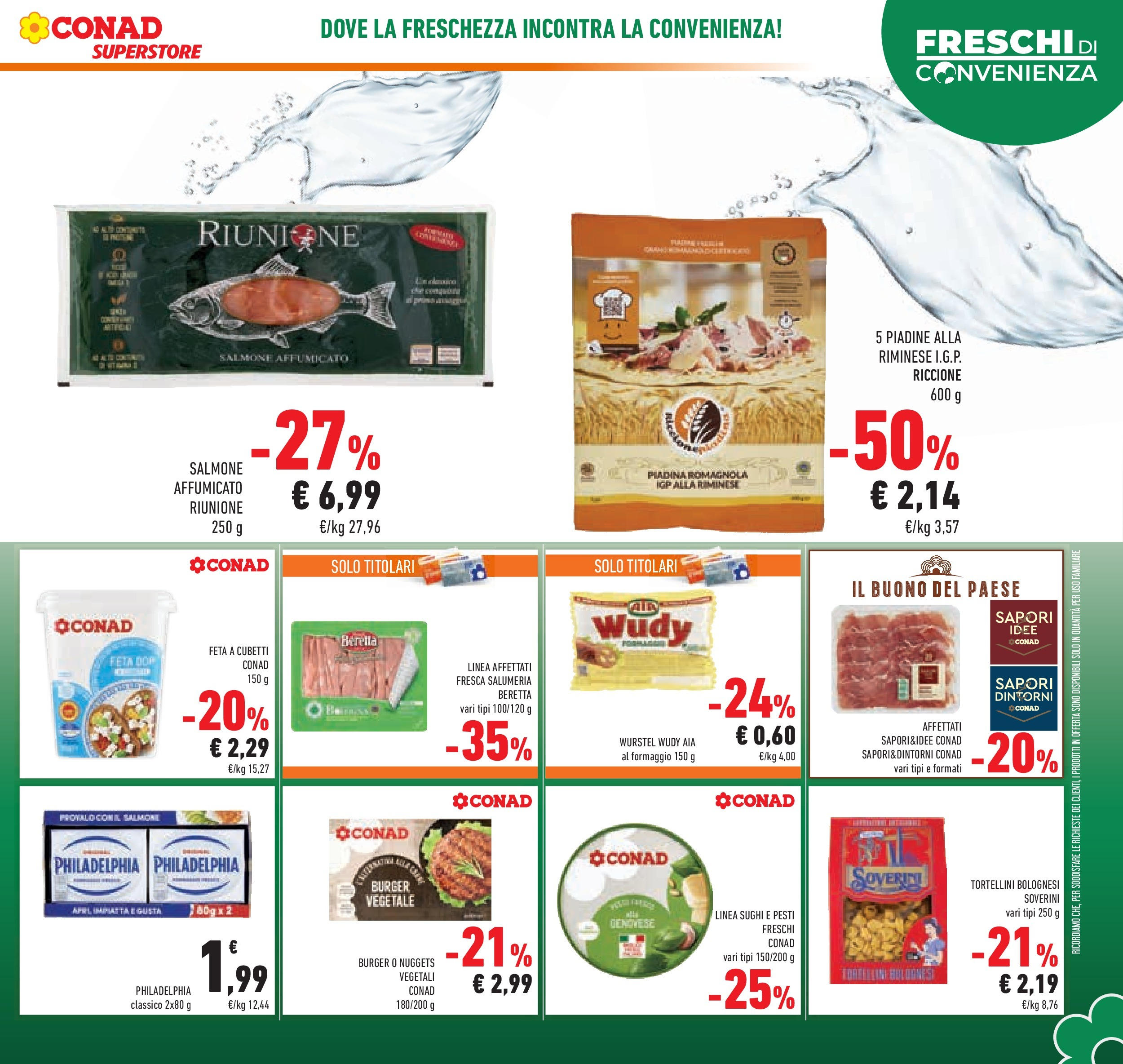 Volantino Conad dal 12/08/2025 > Anteprima - Agosto | Pagina: 11 | Prodotti: Salmone affumicato, Nuggets, Piadina, Feta