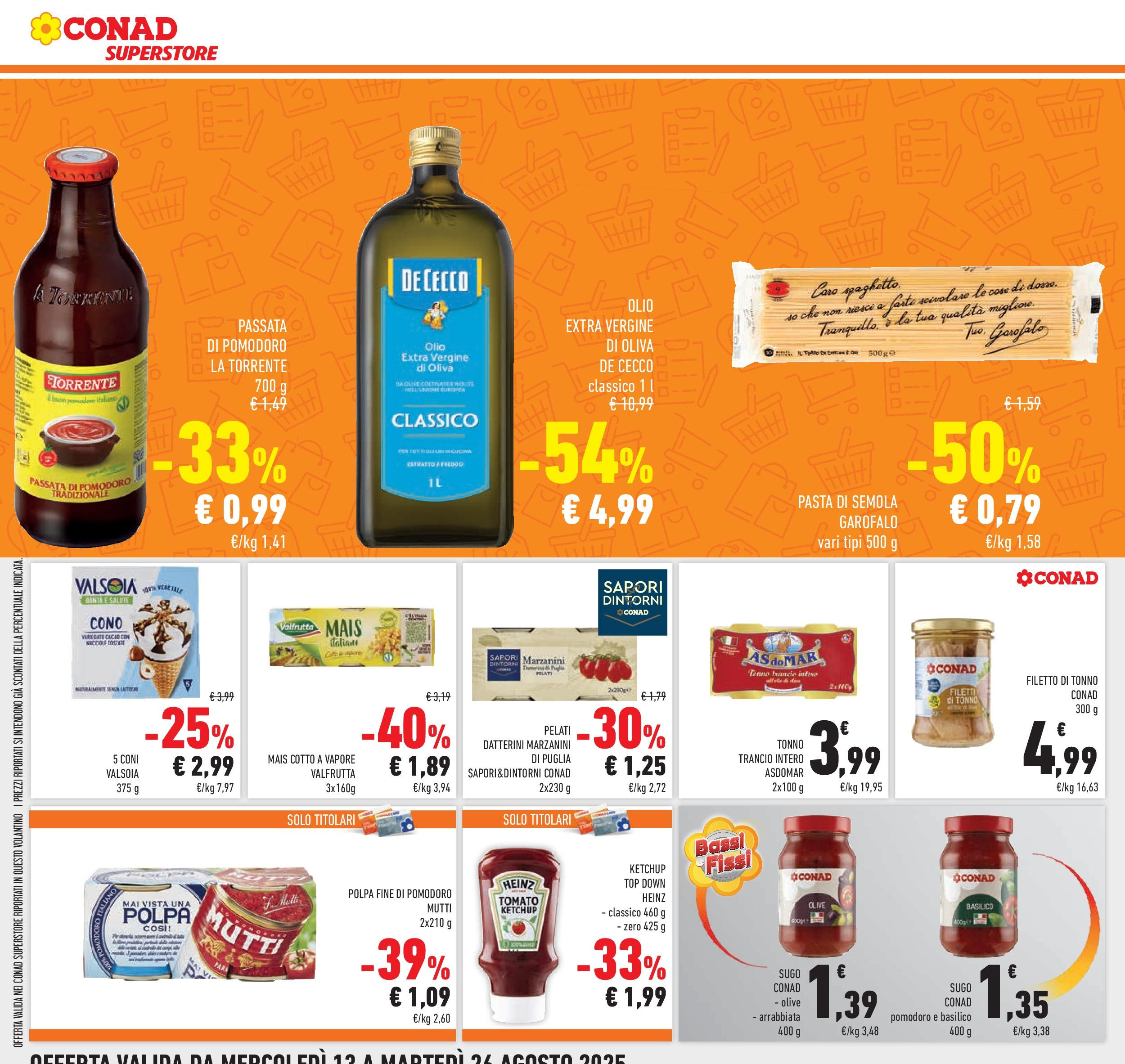 Volantino Conad dal 12/08/2025 > Anteprima - Agosto | Pagina: 18 | Prodotti: Olive, Pasta, Tonno, Mutti