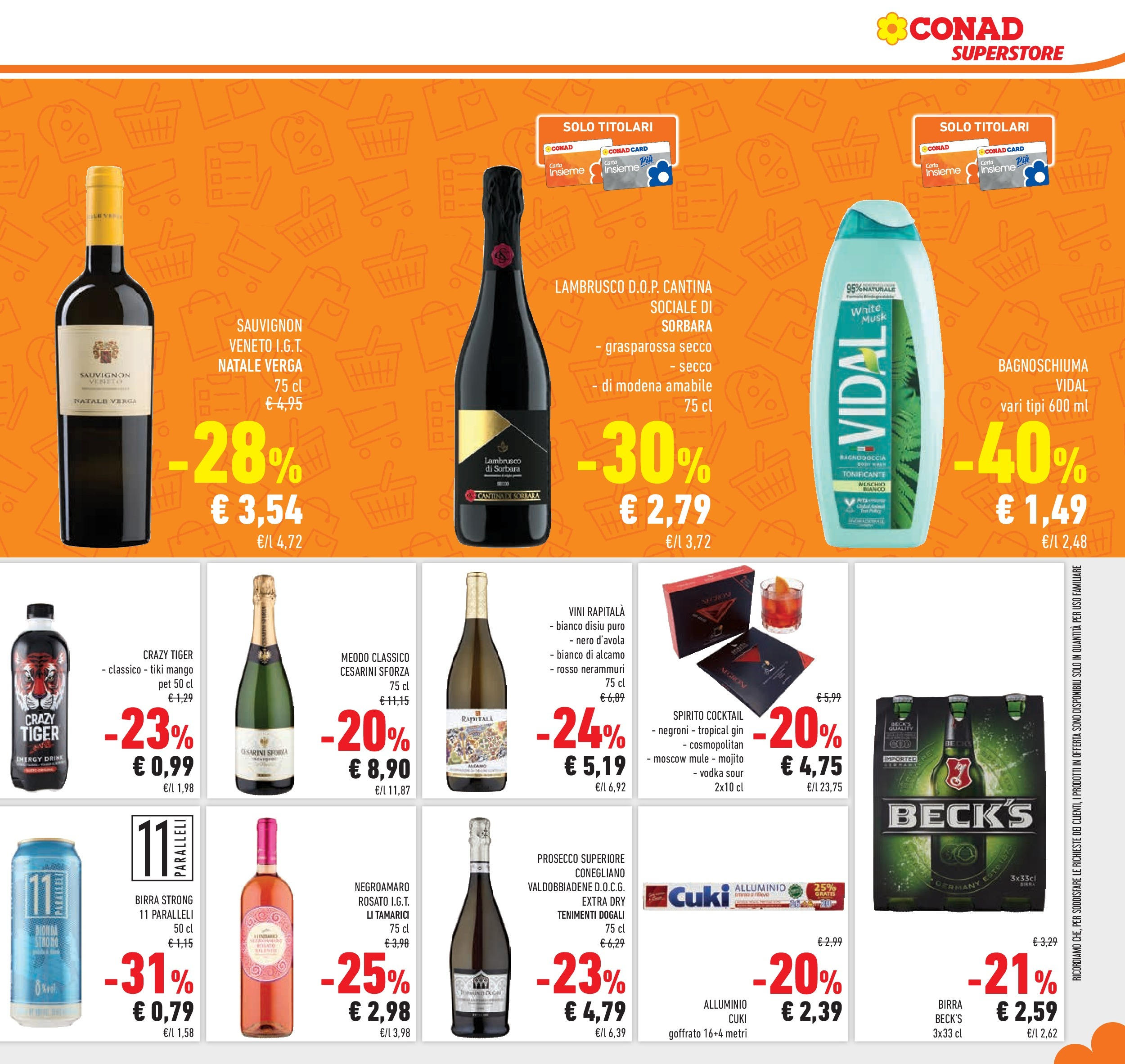 Volantino Conad dal 12/08/2025 > Anteprima - Agosto | Pagina: 23 | Prodotti: Bagnoschiuma, Gin, Vodka, Prosecco