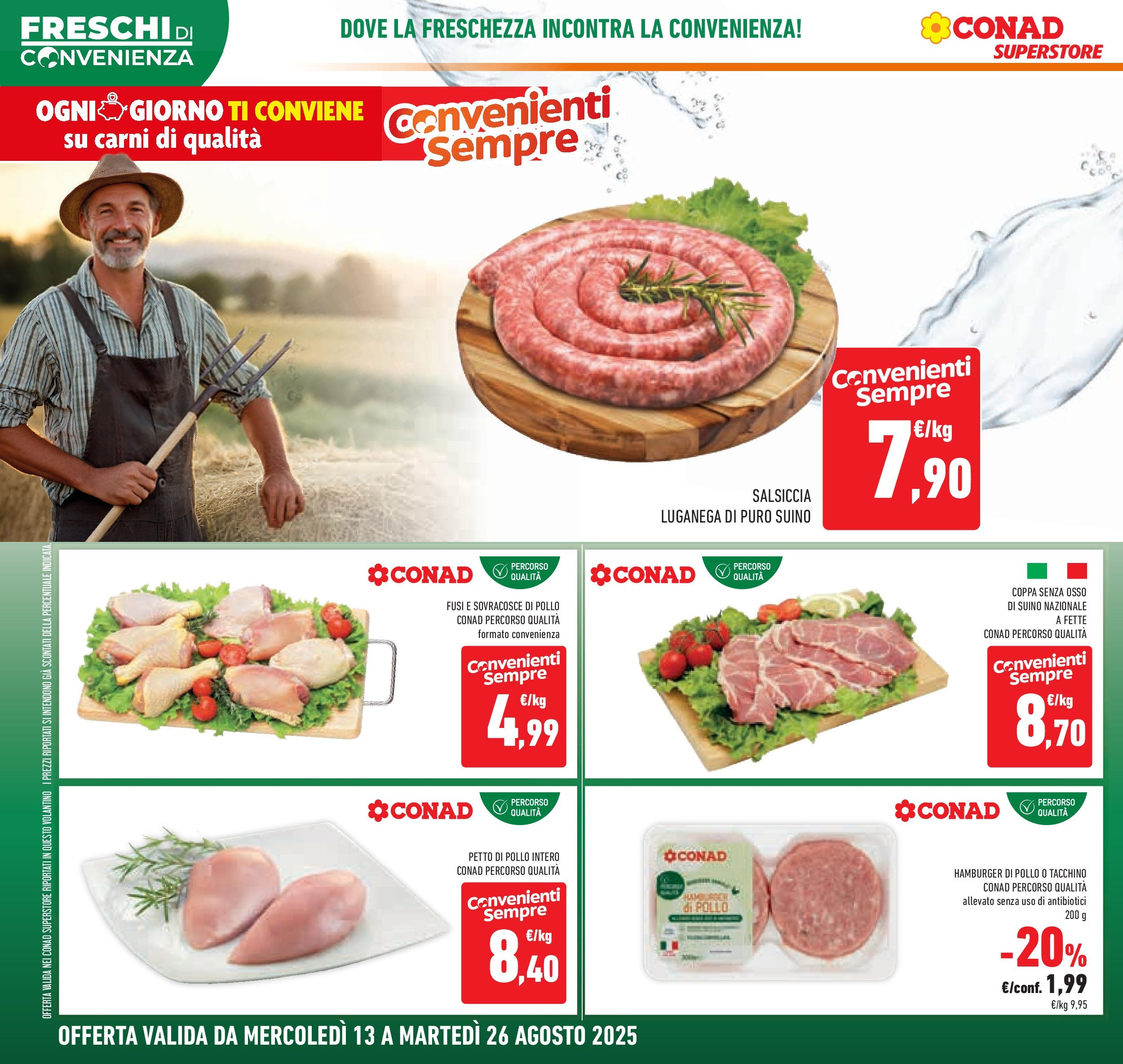 Volantino Conad dal 12/08/2025 > Anteprima - Agosto | Pagina: 2 | Prodotti: Petto di Pollo, Pollo, Suino, Hamburger