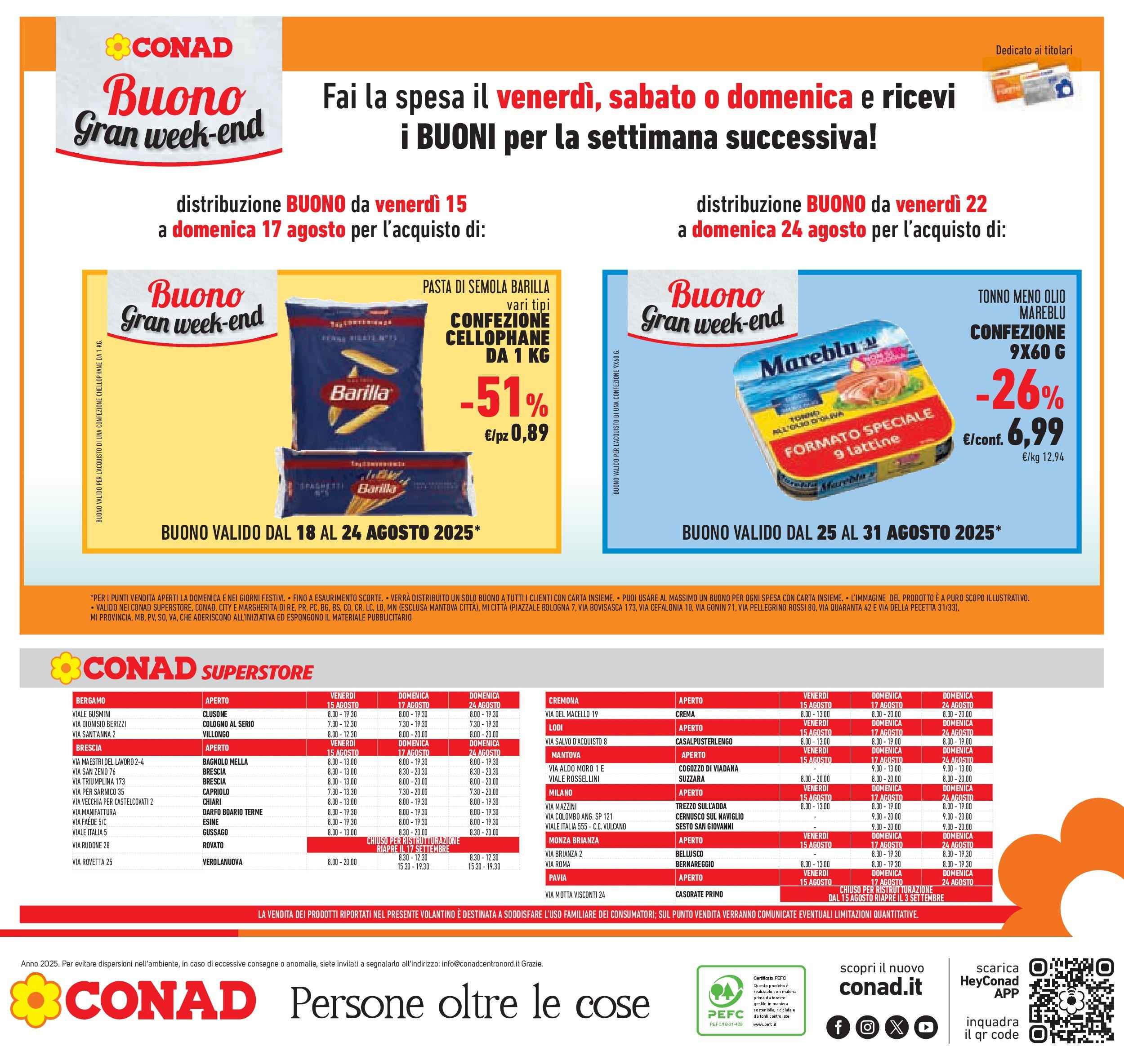 Volantino Conad dal 12/08/2025 > Anteprima - Agosto | Pagina: 42 | Prodotti: Crema, Olio, Pasta, Tonno