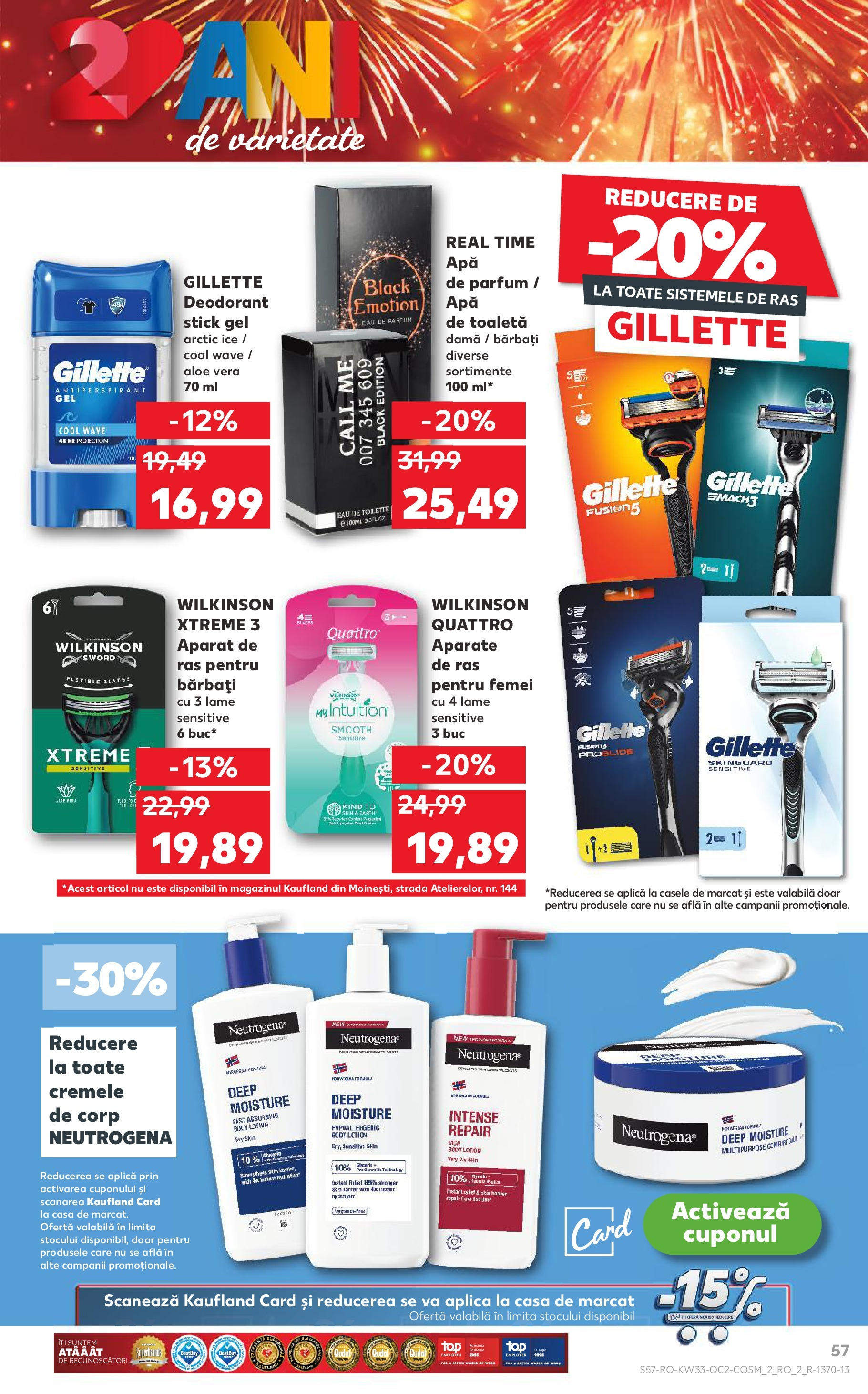 Catalog Kaufland - Fălticeni 13.08.2025 - Revista si Oferta | Pagină: 57 | Produse: Aparat De Ras, Aloe vera, Apă de toaletă, Antiperspirant