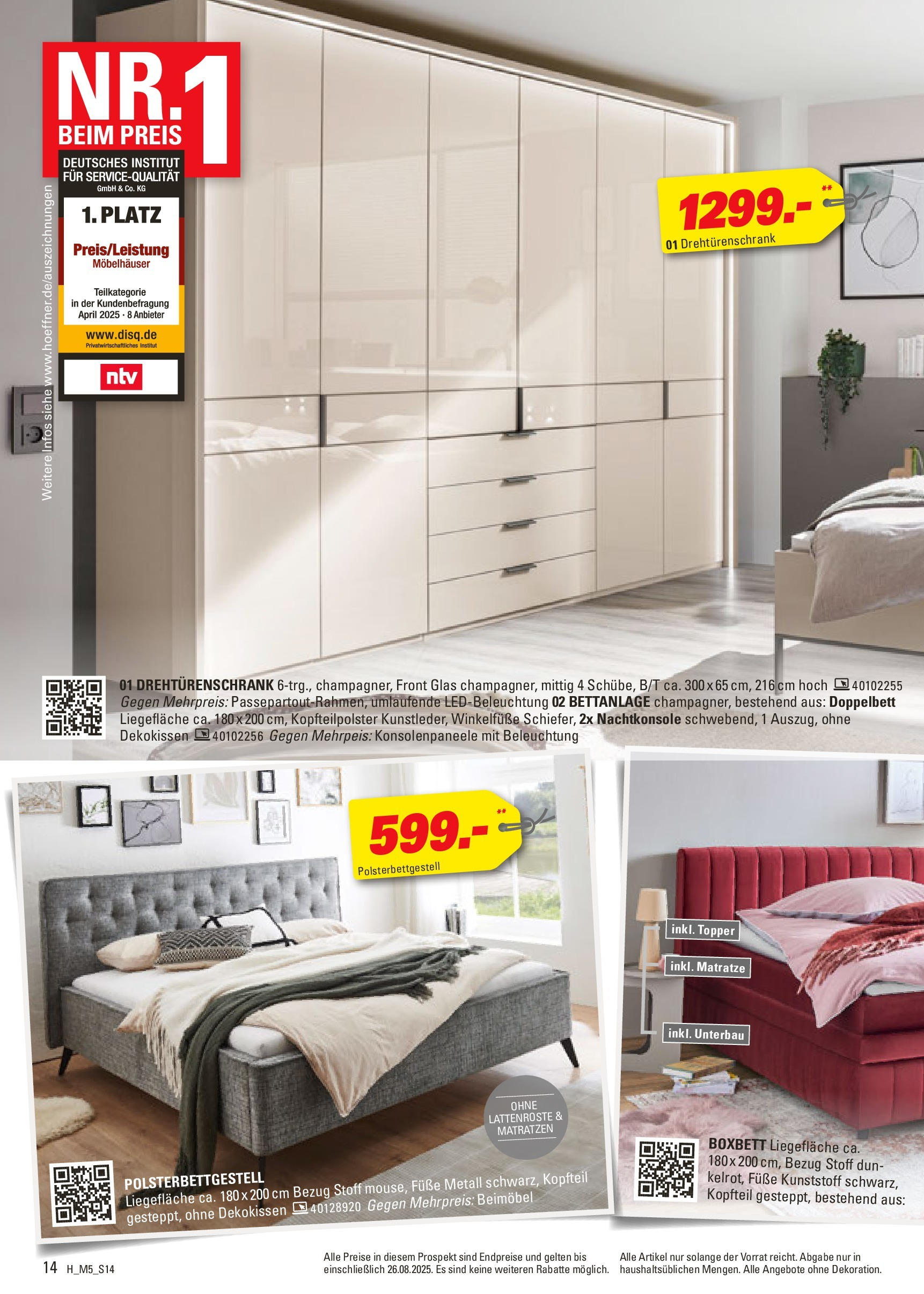 Höffner Prospekt München-Freiham (ab 12.08.2025) zum Blättern | Seite: 14 | Produkte: Matratze, Drehtürenschrank, Doppelbett, Topper Höffner Prospekt München-Freiham (ab 12.08.2025) zum Blättern | Seite: 14 | Produkte: Matratze, Drehtürenschrank, Doppelbett, Topper