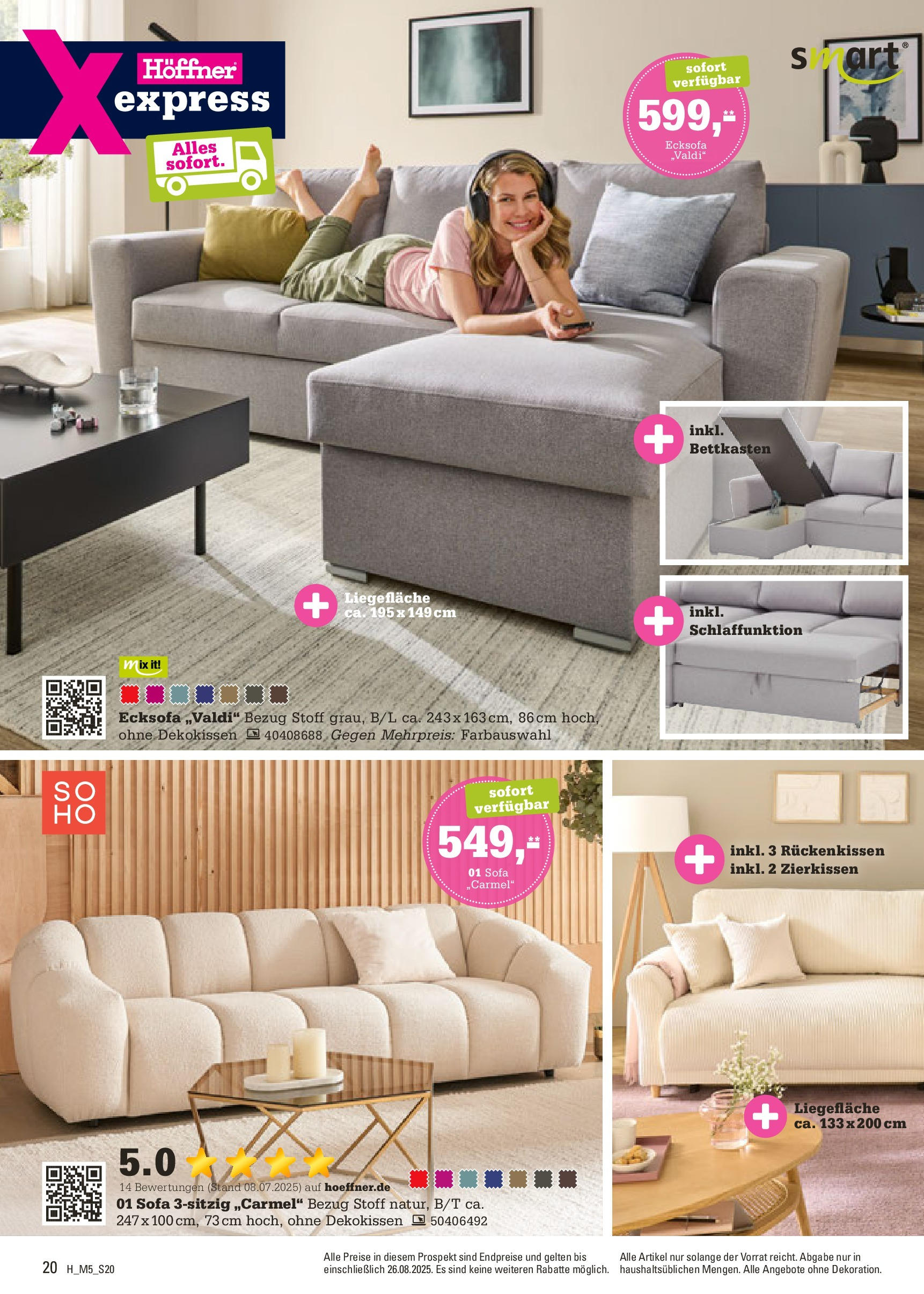 Höffner Prospekt München-Freiham (ab 12.08.2025) zum Blättern | Seite: 20 | Produkte: Ecksofa, Sofa Höffner Prospekt München-Freiham (ab 12.08.2025) zum Blättern | Seite: 20 | Produkte: Ecksofa, Sofa