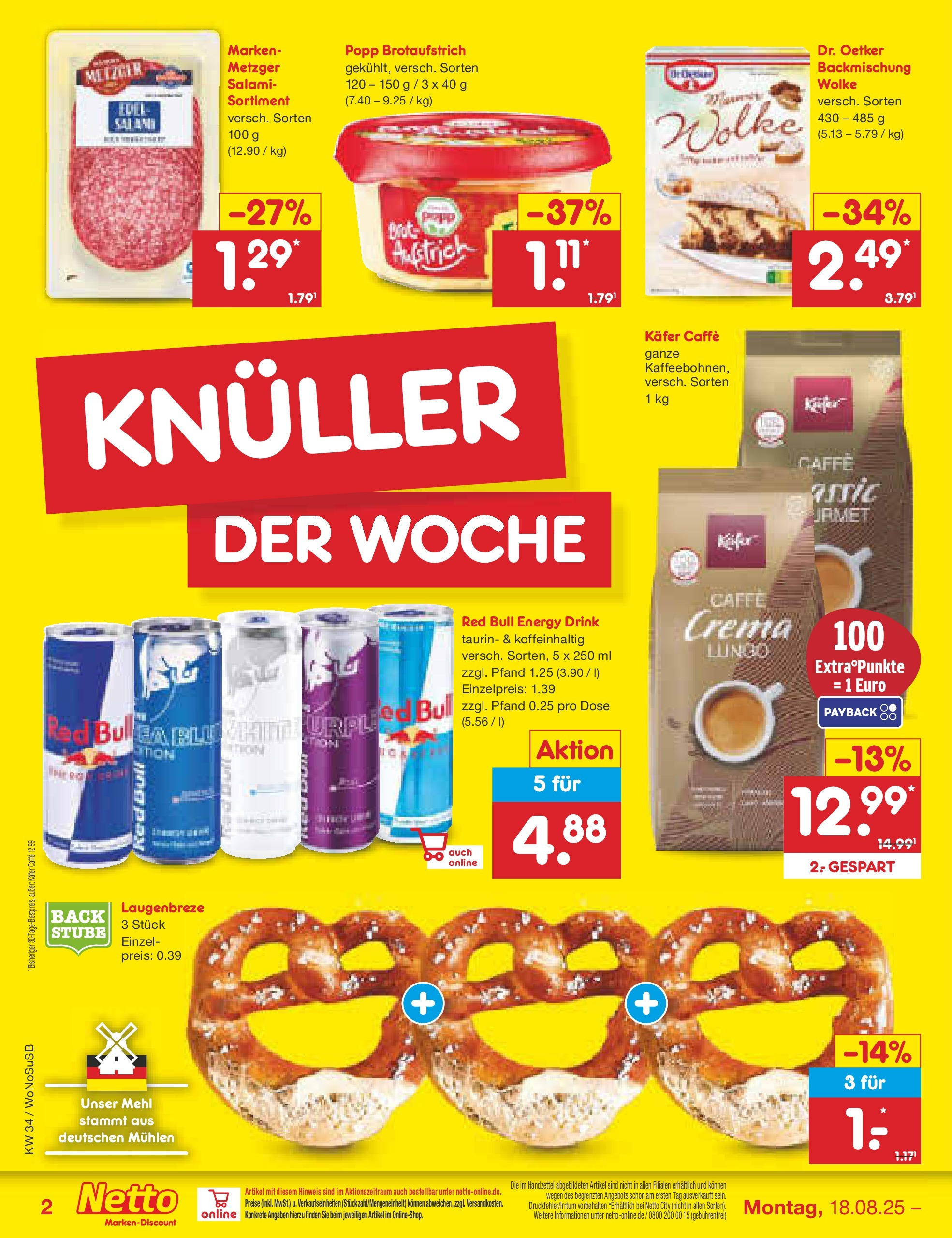 Netto Marken-Discount prospekt Frankfurt am Main	 (ab 18.08.2025) » Angebote | Seite: 2 | Produkte: Red bull, Mehl, Energy, Salami