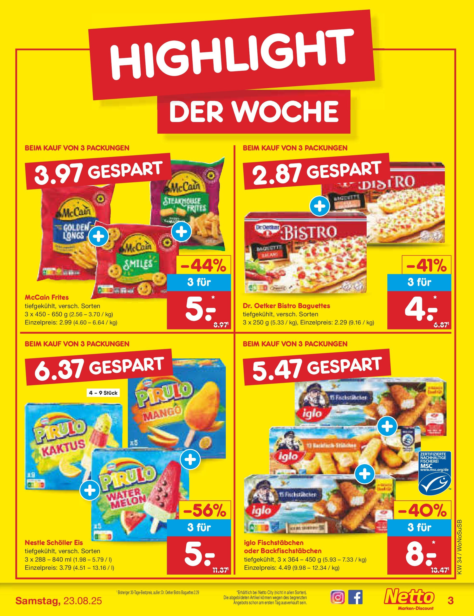 Netto Marken-Discount prospekt Frankfurt am Main	 (ab 18.08.2025) » Angebote | Seite: 3 | Produkte: Iglo, McCain, Fischstabchen, Mango
