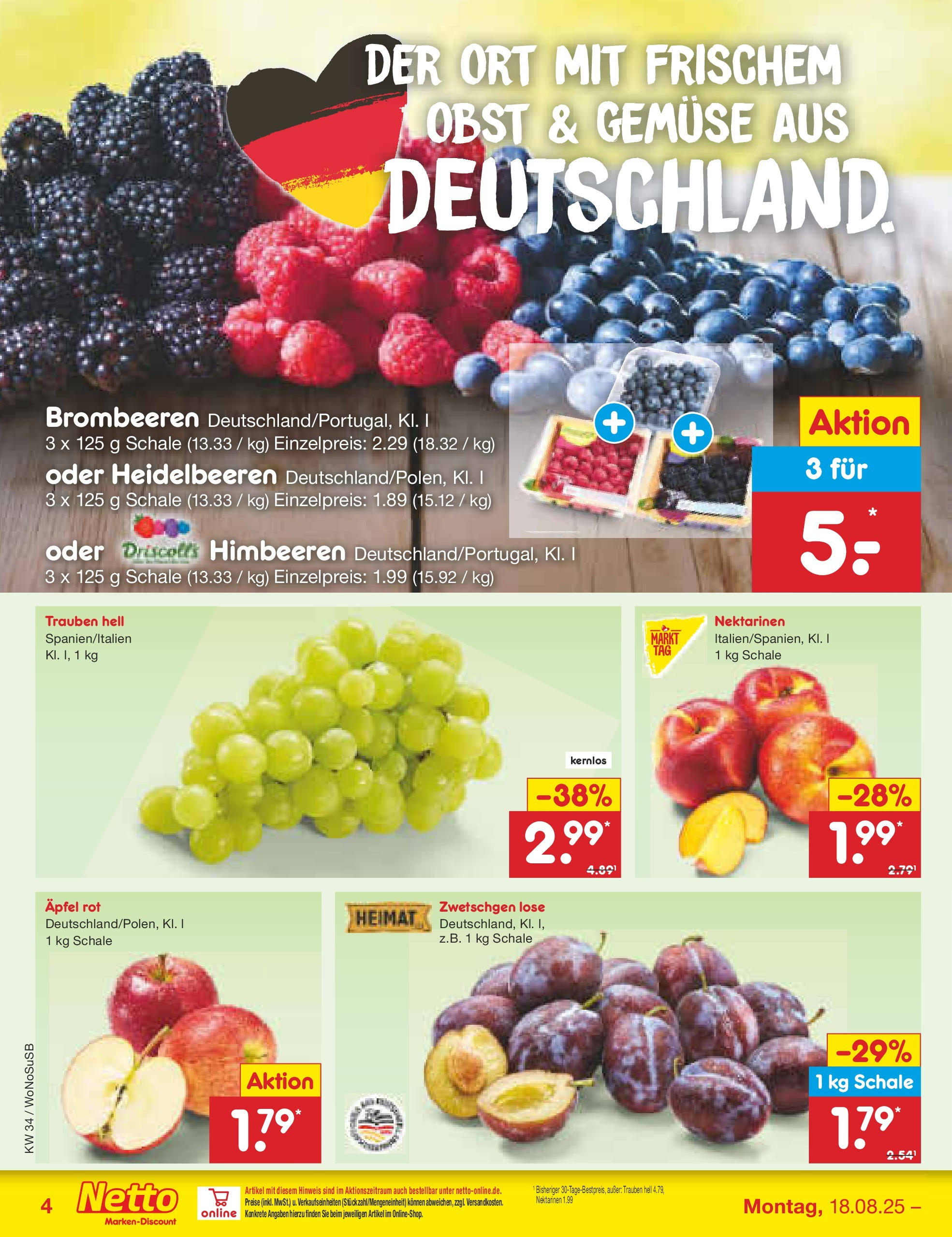 Netto Marken-Discount prospekt Frankfurt am Main	 (ab 18.08.2025) » Angebote | Seite: 4 | Produkte: Himbeeren, Nektarinen, Äpfel, Obst