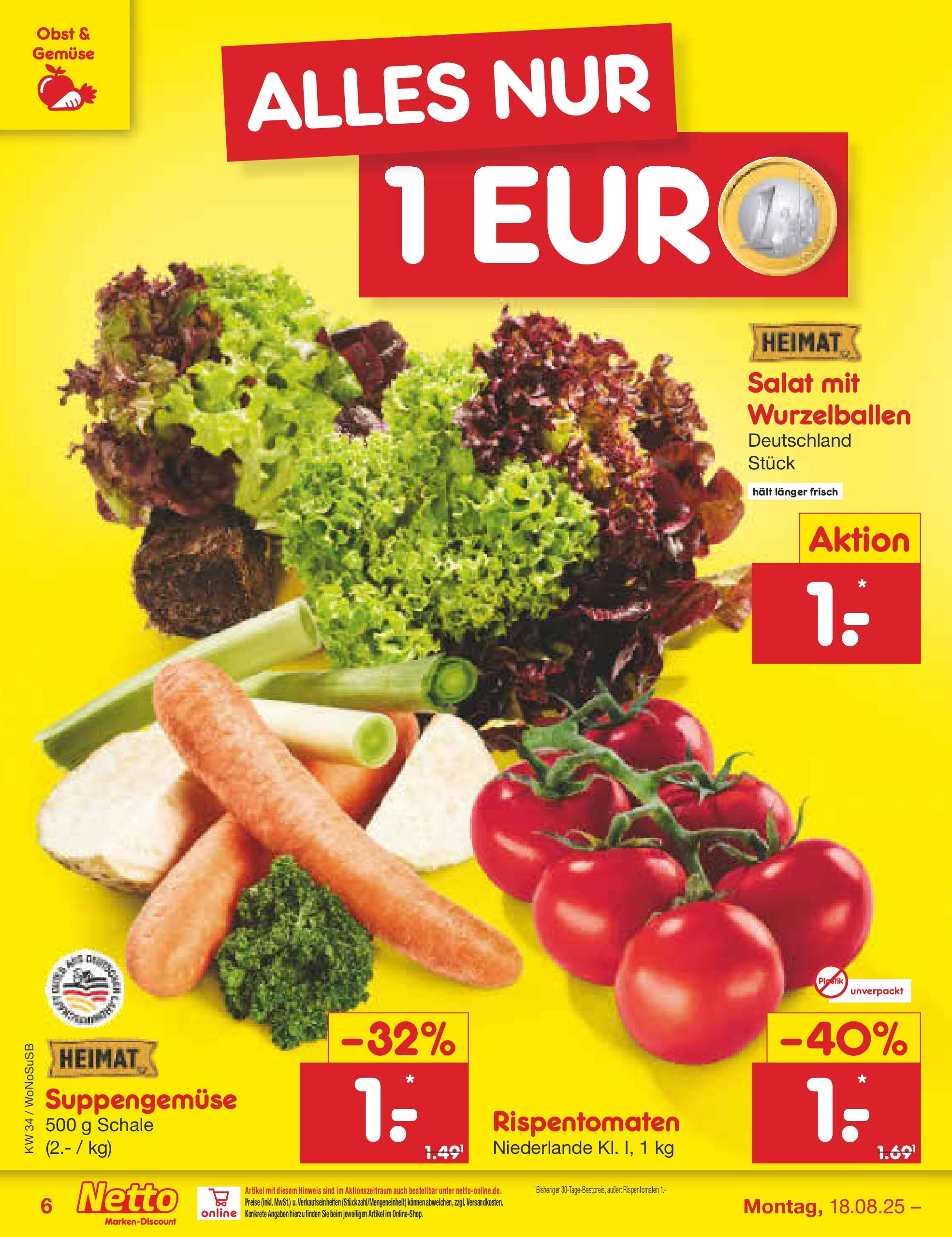 Netto Marken-Discount prospekt Frankfurt am Main	 (ab 18.08.2025) » Angebote | Seite: 6 | Produkte: Gemüse, Obst, Salat