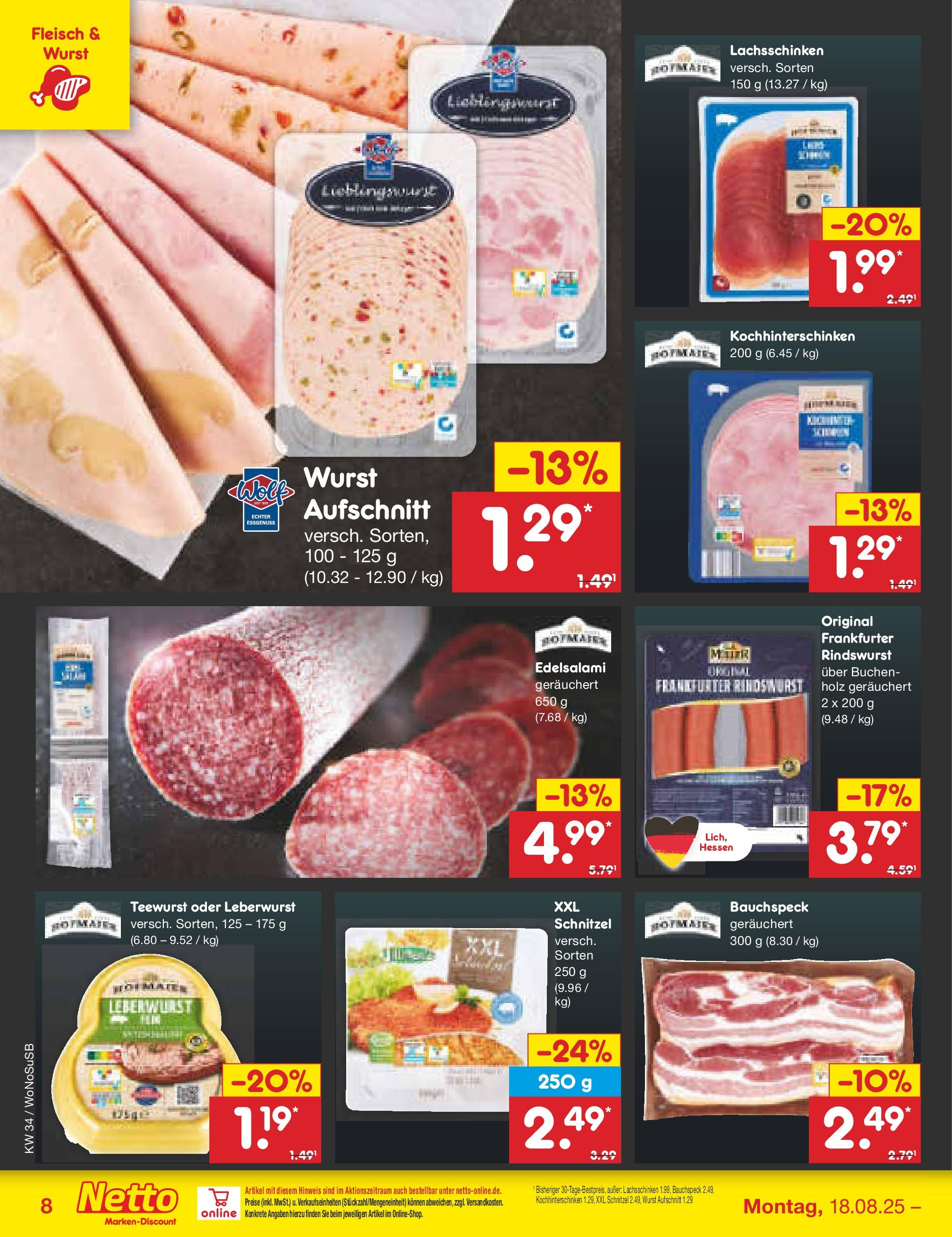 Netto Marken-Discount prospekt Frankfurt am Main	 (ab 18.08.2025) » Angebote | Seite: 8 | Produkte: Schnitzel, Wurst, Fleisch