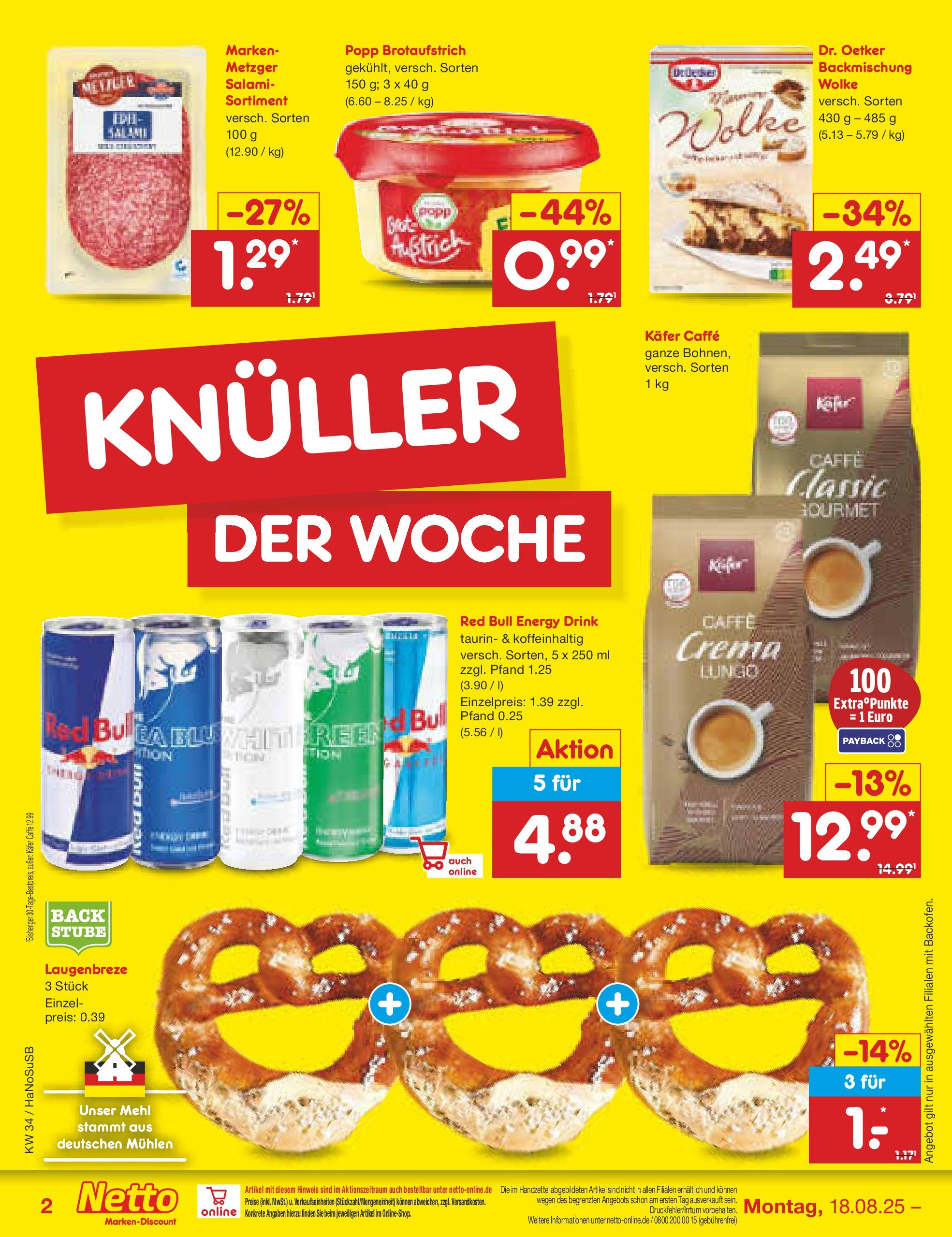 Netto Marken-Discount prospekt Wuppertal	 (ab 18.08.2025) » Angebote | Seite: 2 | Produkte: Red bull, Mehl, Energy, Salami