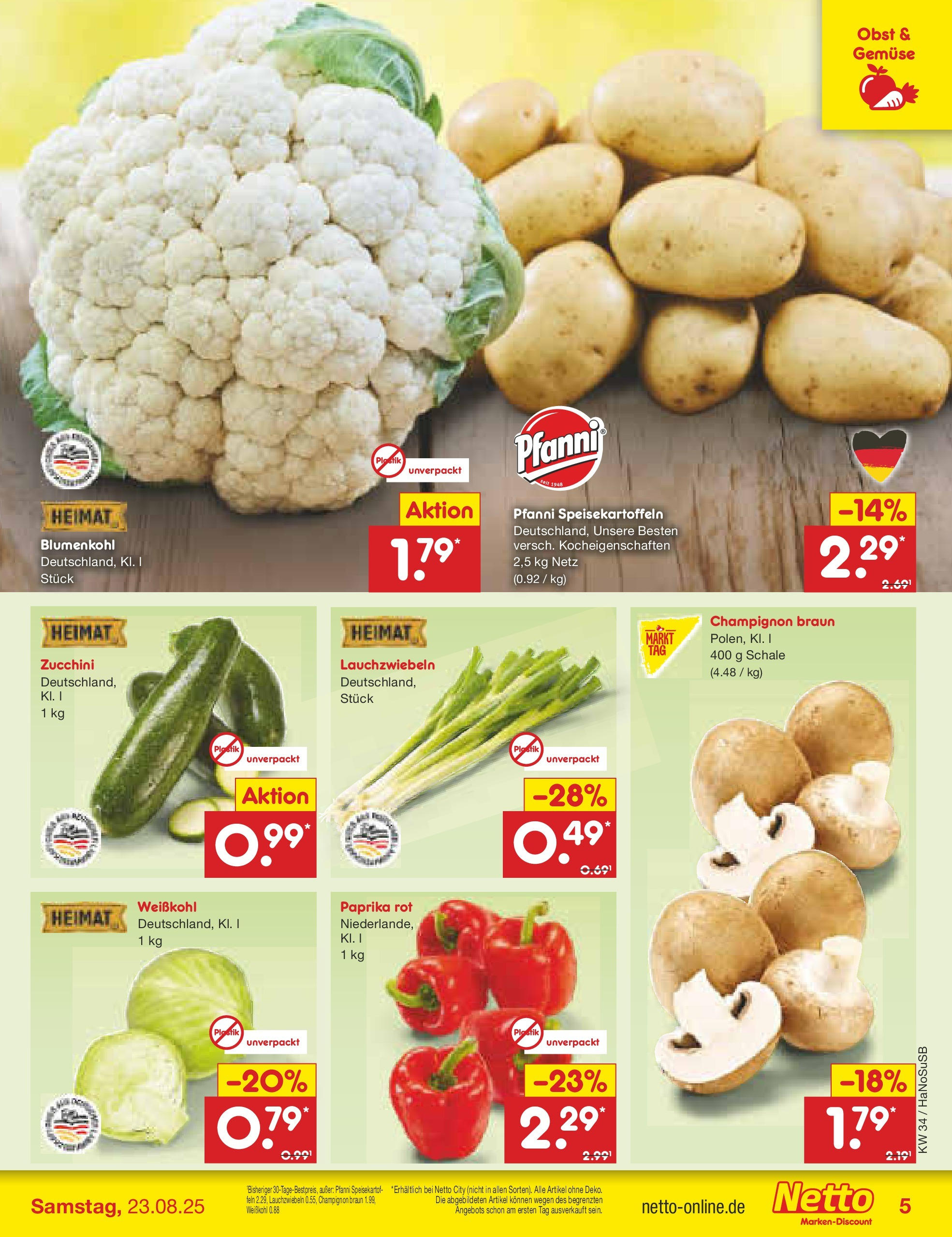 Netto Marken-Discount prospekt Wuppertal	 (ab 18.08.2025) » Angebote | Seite: 5 | Produkte: Gemüse, Paprika, Obst, Zucchini