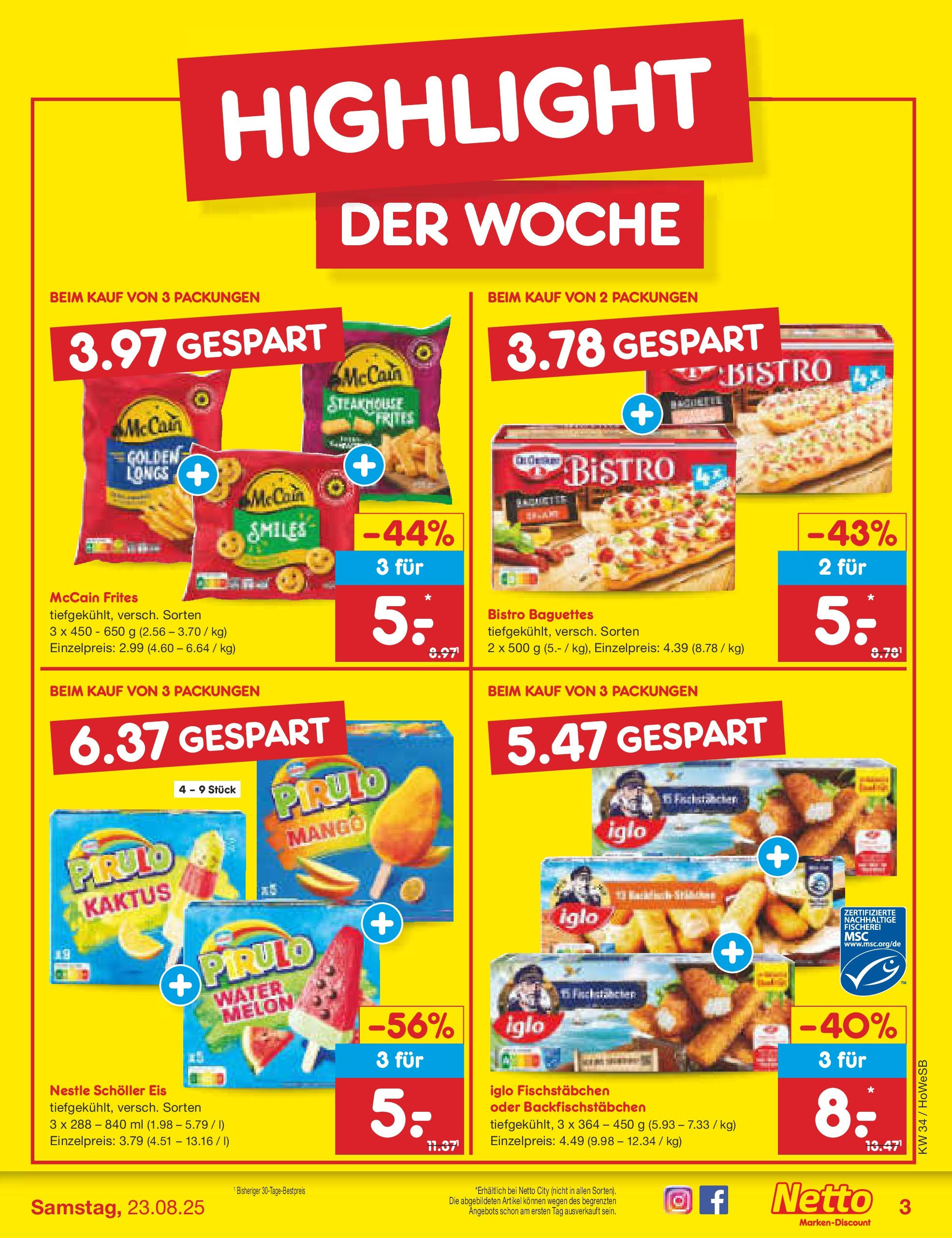 Netto Marken-Discount prospekt Hannover	 (ab 18.08.2025) » Angebote | Seite: 3 | Produkte: Iglo, McCain, Mango, Eis