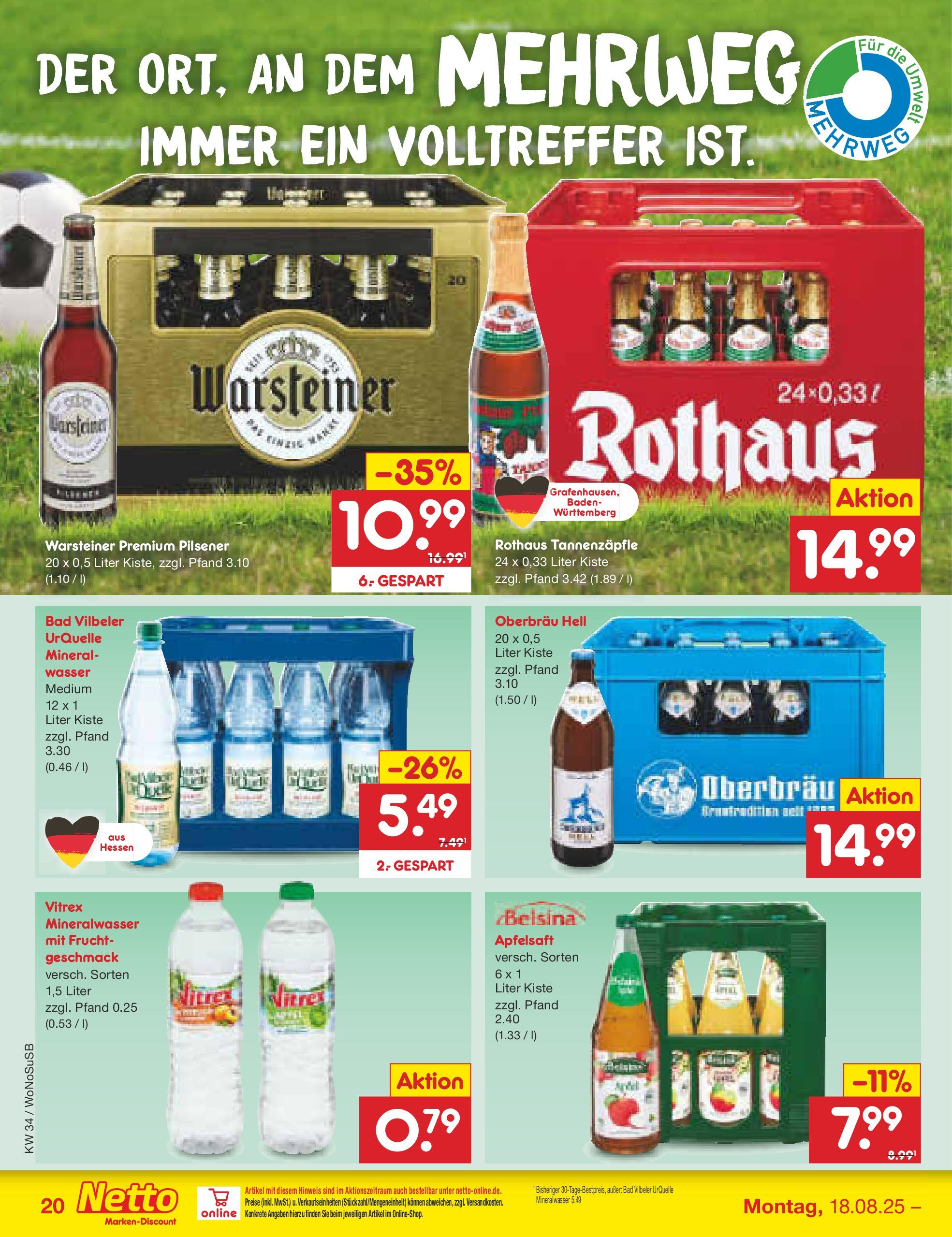 Netto Marken-Discount prospekt Frankfurt am Main	 (ab 18.08.2025) » Angebote | Seite: 28 | Produkte: Bad, Apfelsaft, Wasser, Warsteiner