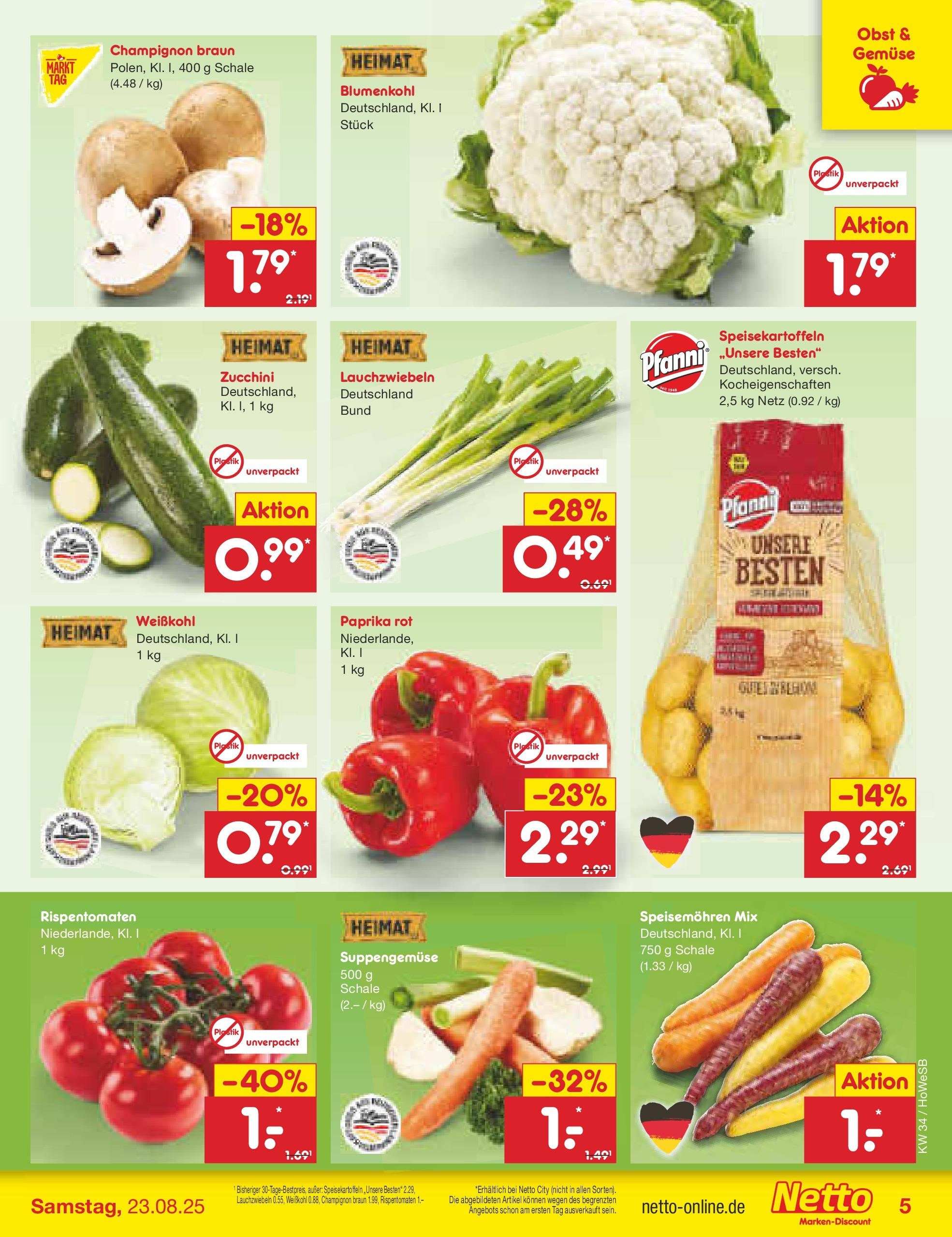 Netto Marken-Discount prospekt Hannover	 (ab 18.08.2025) » Angebote | Seite: 5 | Produkte: Paprika rot, Paprika, Obst, Zucchini