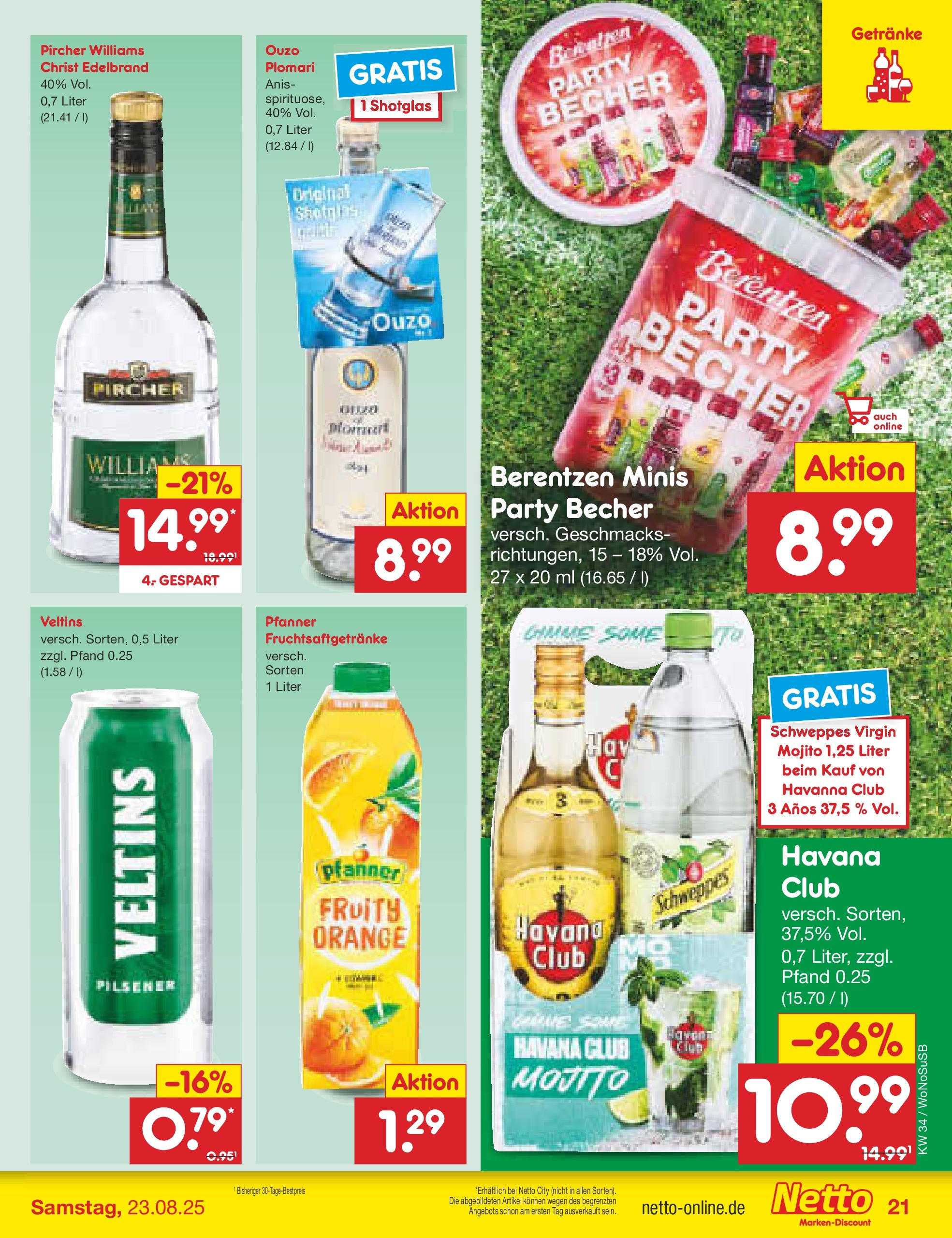 Netto Marken-Discount prospekt Frankfurt am Main	 (ab 18.08.2025) » Angebote | Seite: 29 | Produkte: Havana club, Schweppes, Veltins, Berentzen