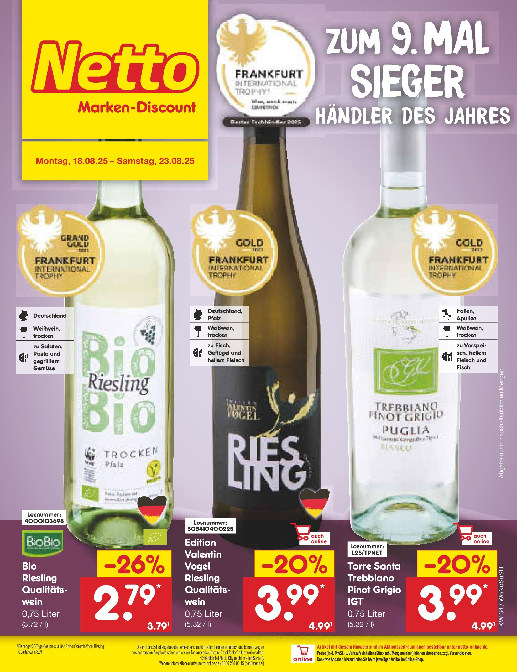 Netto Marken-Discount prospekt Frankfurt am Main	 (ab 18.08.2025) » Angebote | Seite: 32 | Produkte: Gemüse, Pasta, Wein, Fleisch