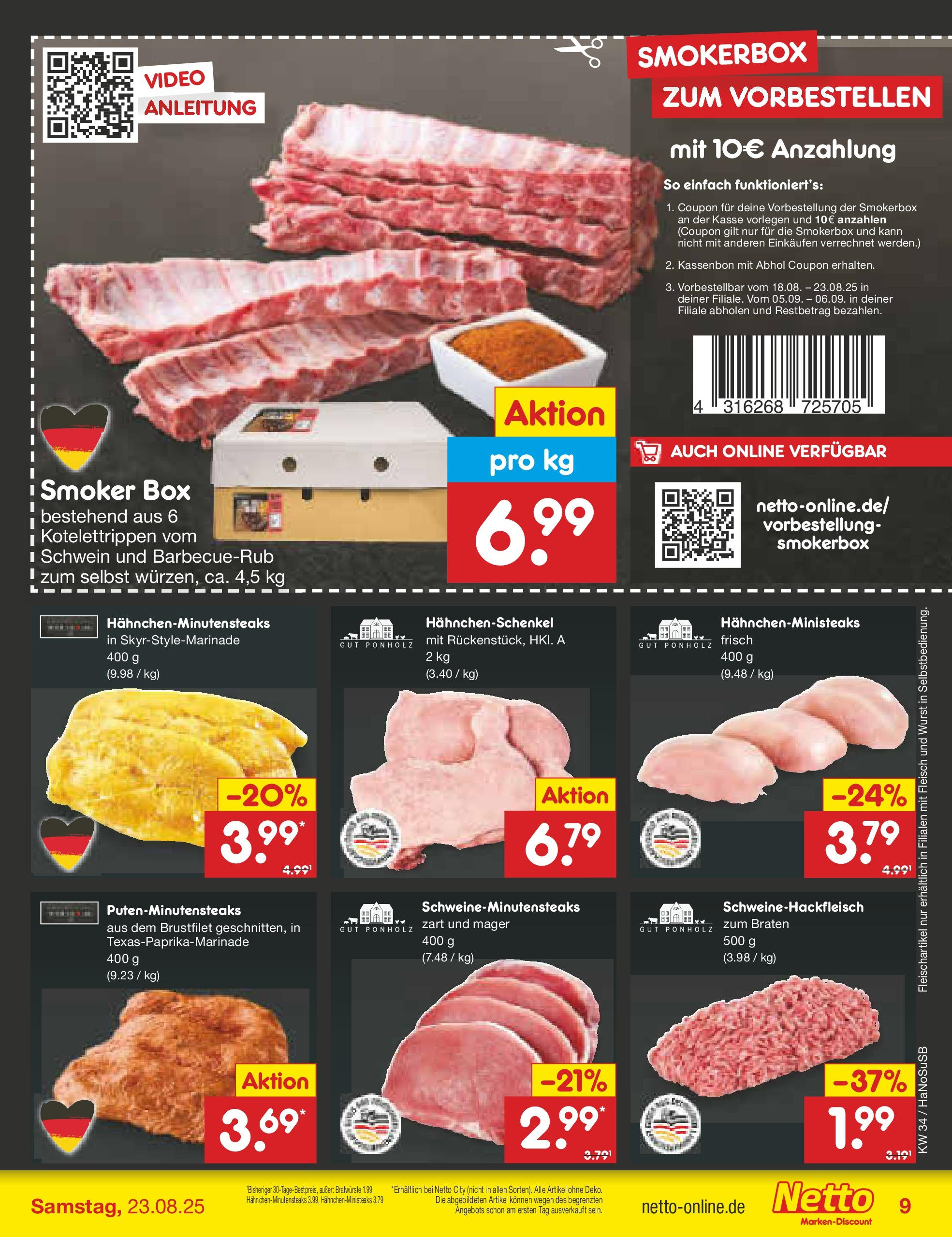 Netto Marken-Discount prospekt Wuppertal	 (ab 18.08.2025) » Angebote | Seite: 9 | Produkte: Hahnchenschenkel, Box, Wurst, Fleisch