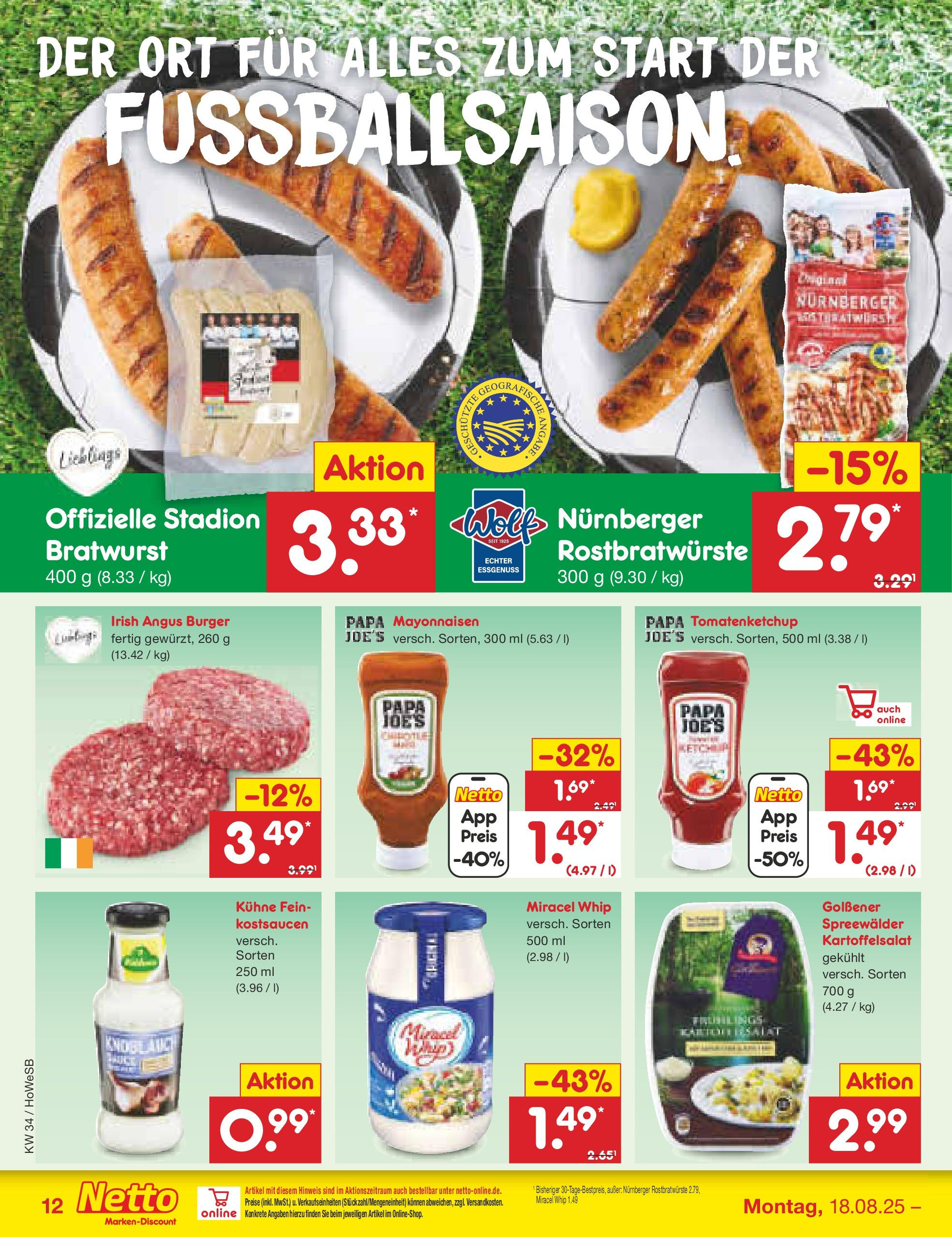 Netto Marken-Discount prospekt Hannover	 (ab 18.08.2025) » Angebote | Seite: 16 | Produkte: Bratwurst, Burger, Miracel whip, Ketchup