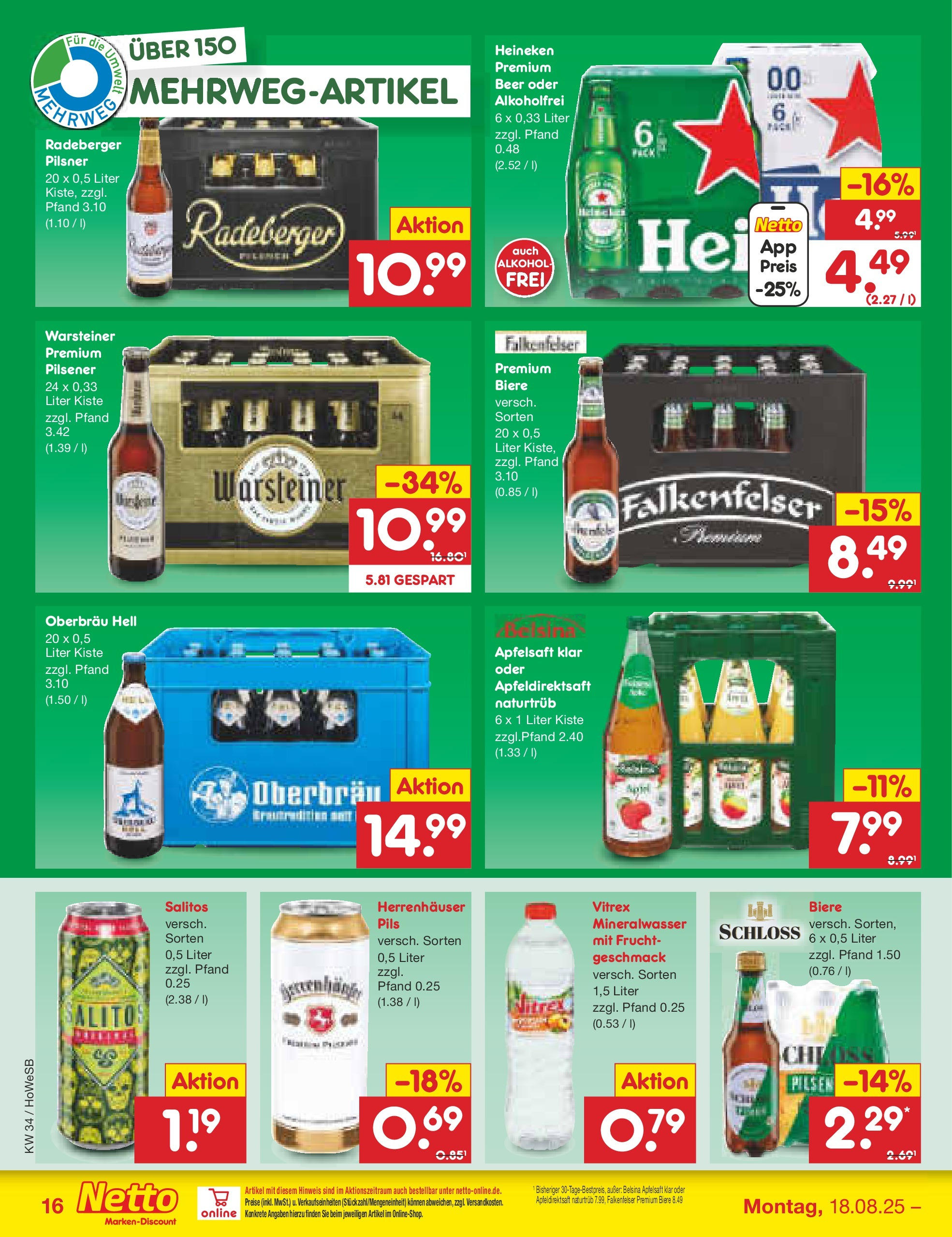 Netto Marken-Discount prospekt Hannover	 (ab 18.08.2025) » Angebote | Seite: 24 | Produkte: Pils, Apfelsaft, Heineken, Warsteiner