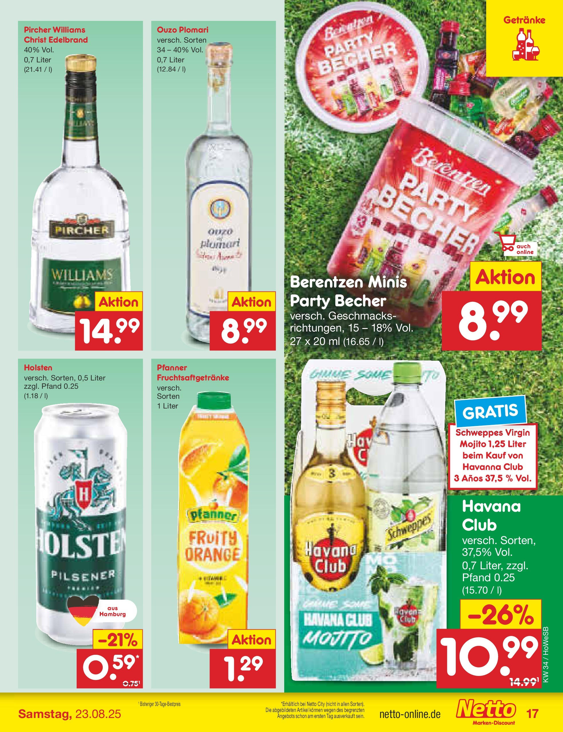 Netto Marken-Discount prospekt Hannover	 (ab 18.08.2025) » Angebote | Seite: 25 | Produkte: Havana club, Ouzo, Holsten, Schweppes