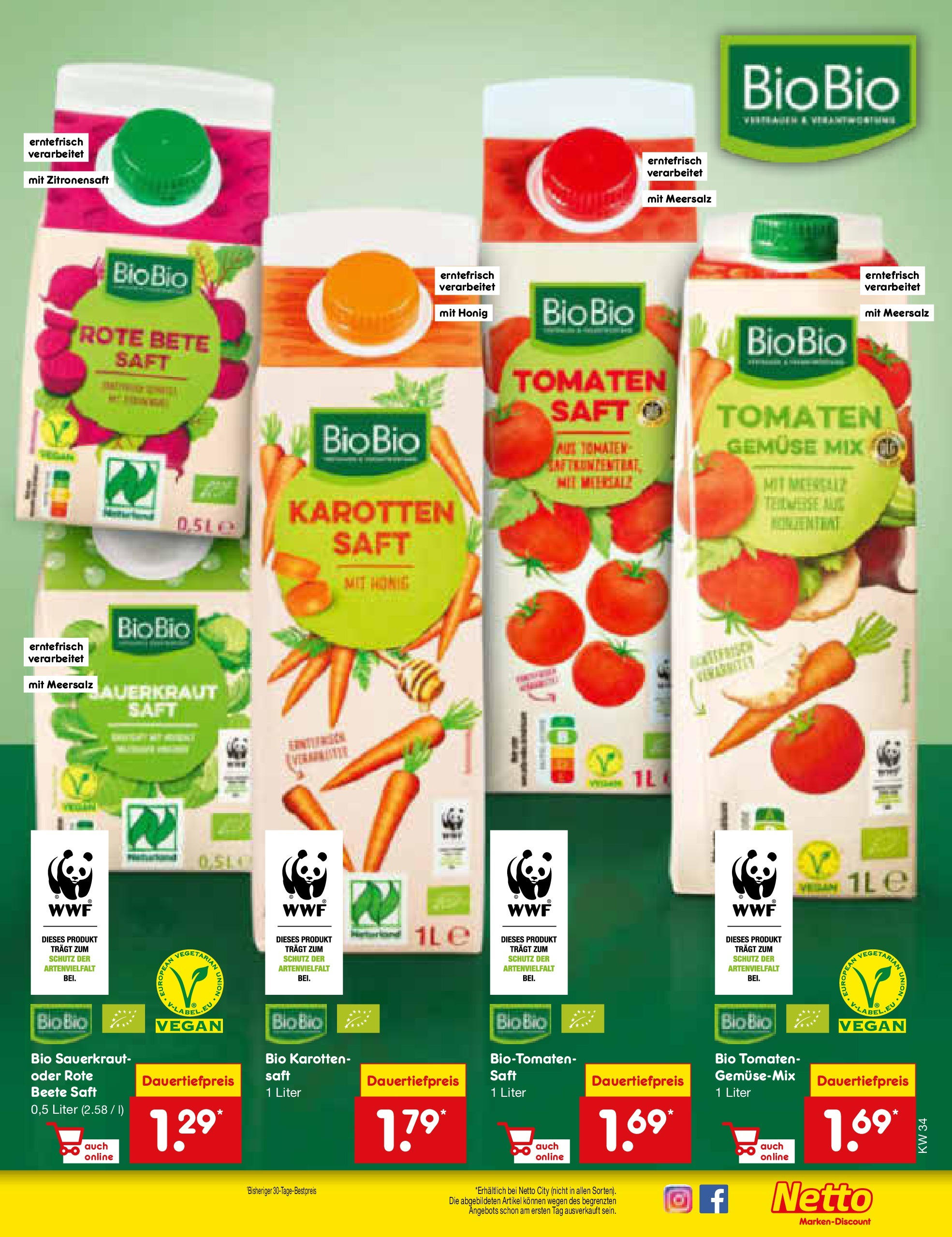 Netto Marken-Discount prospekt Düsseldorf-Rath	 (ab 18.08.2025) » Angebote | Seite: 31 | Produkte: Tomaten, Gemüse, Rote Beete, Saft