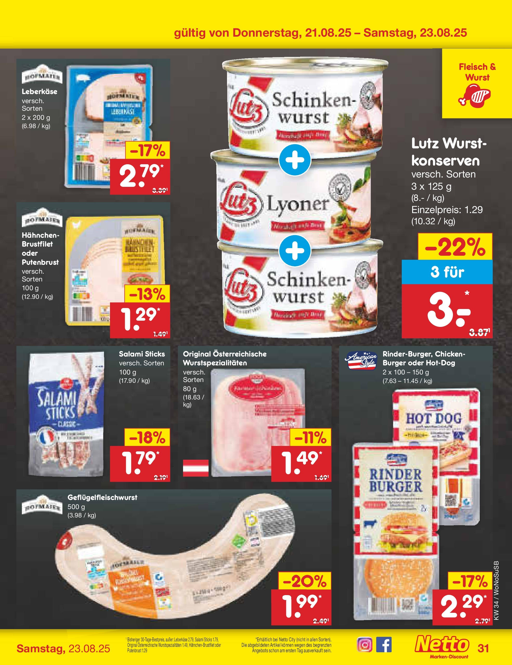 Netto Marken-Discount prospekt Frankfurt am Main	 (ab 18.08.2025) » Angebote | Seite: 55 | Produkte: Burger, Wurst, Schinken, Leberkase