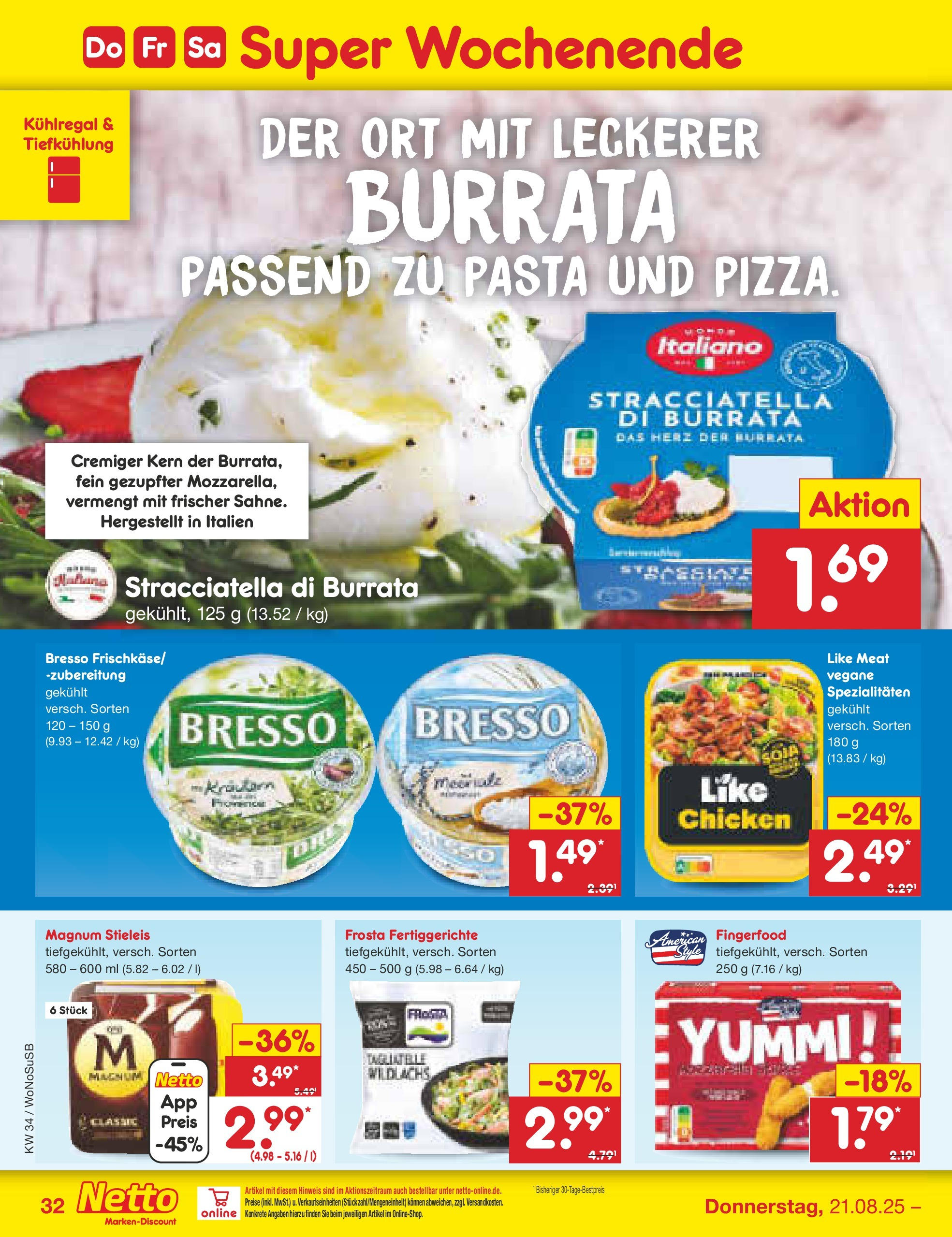 Netto Marken-Discount prospekt Frankfurt am Main	 (ab 18.08.2025) » Angebote | Seite: 56 | Produkte: Bresso, Burrata, Like meat, Pasta