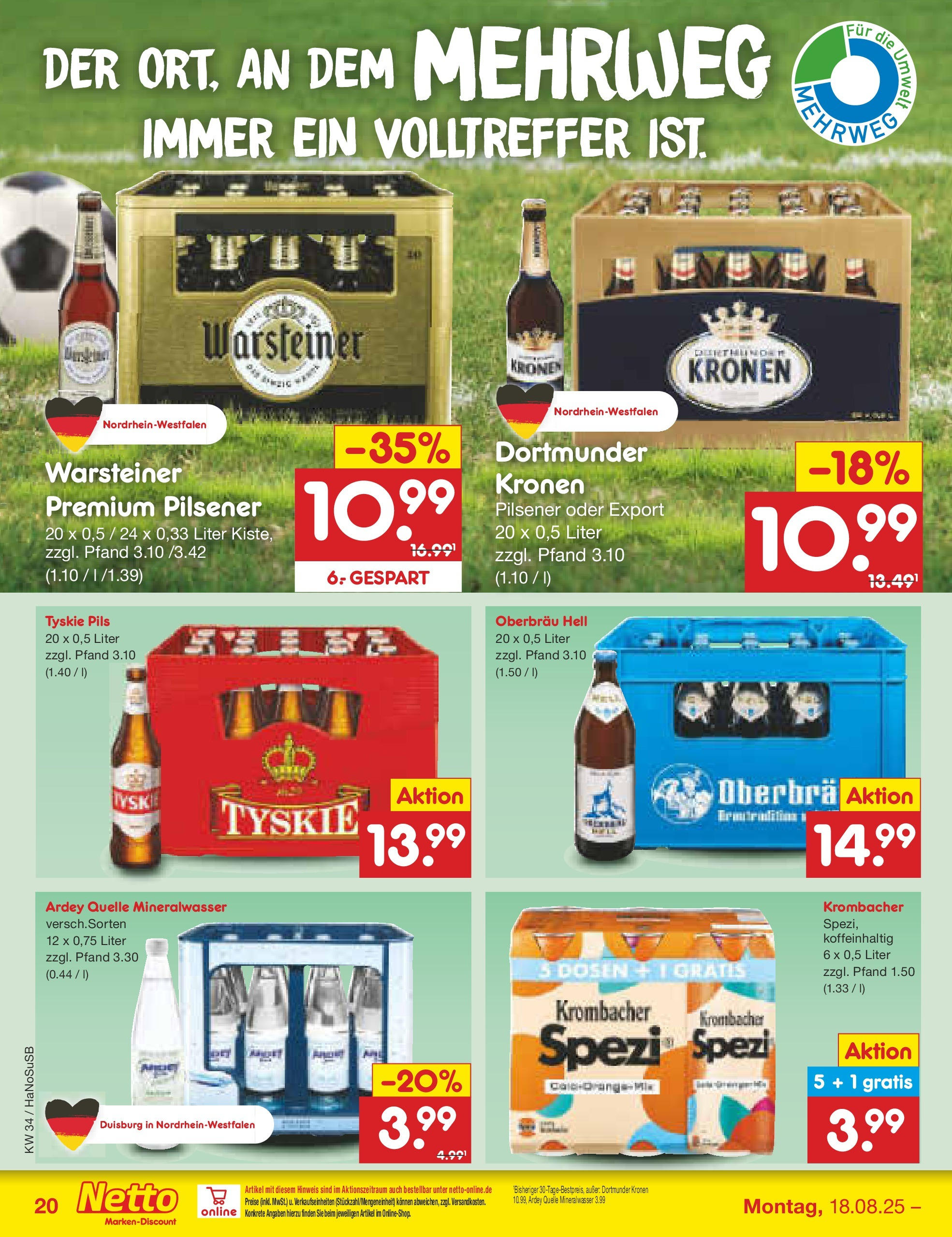 Netto Marken-Discount prospekt Wuppertal	 (ab 18.08.2025) » Angebote | Seite: 28 | Produkte: Tyskie, Pils, Mineralwasser, Krombacher