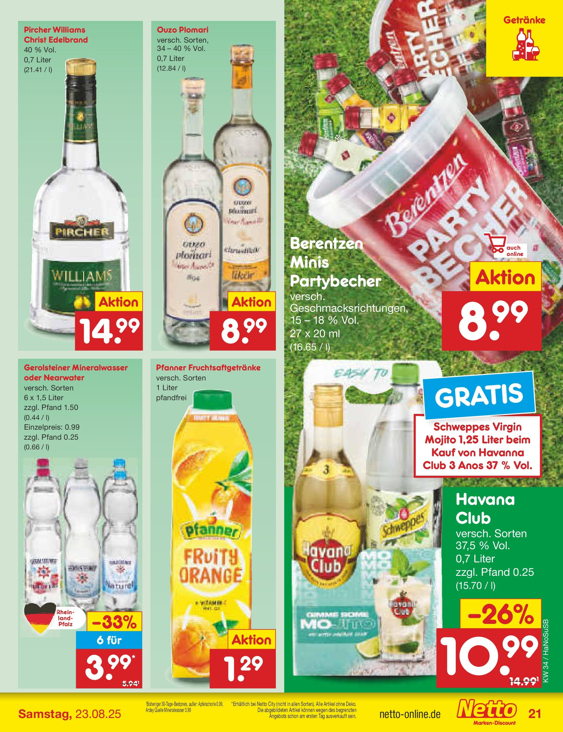 Netto Marken-Discount prospekt Wuppertal	 (ab 18.08.2025) » Angebote | Seite: 29 | Produkte: Schweppes, Mineralwasser, Berentzen, Gerolsteiner