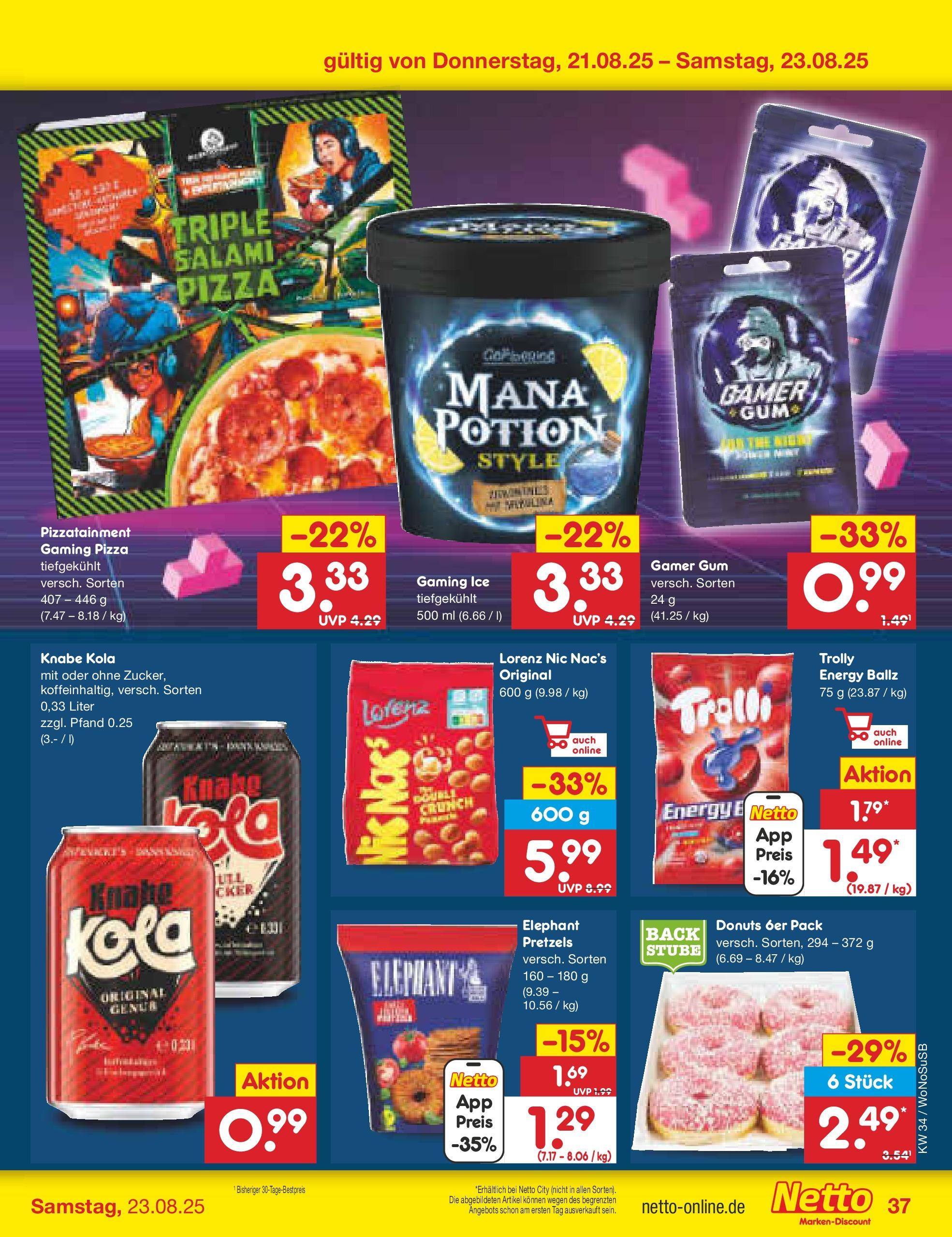 Netto Marken-Discount prospekt Frankfurt am Main	 (ab 18.08.2025) » Angebote | Seite: 61 | Produkte: Energy, Donuts, Salami, Pizza