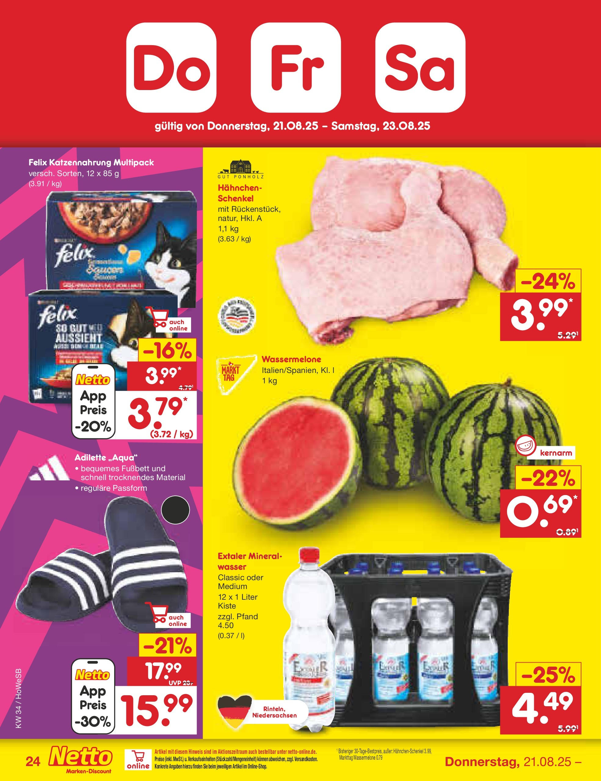 Netto Marken-Discount prospekt Hannover	 (ab 18.08.2025) » Angebote | Seite: 48 | Produkte: Hahnchen, Hahnchenschenkel, Wasser, Wassermelone