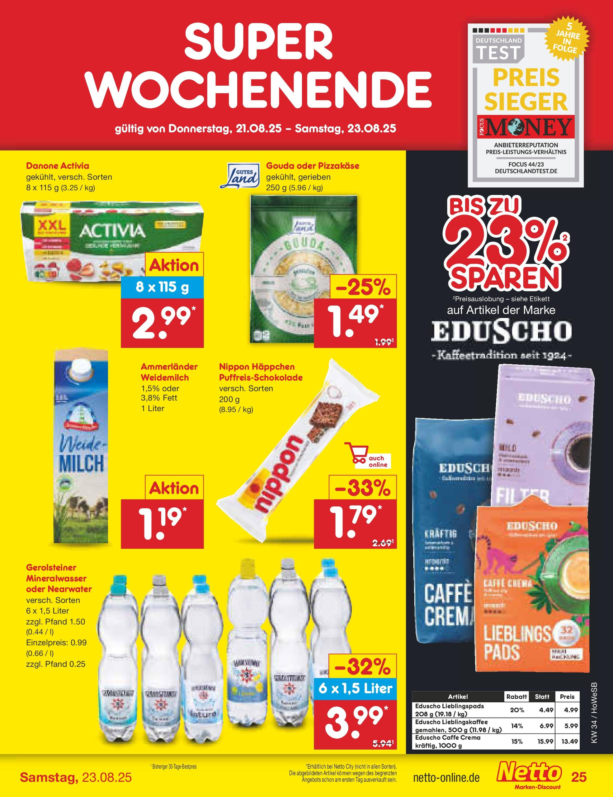 Netto Marken-Discount prospekt Hannover	 (ab 18.08.2025) » Angebote | Seite: 49 | Produkte: Milch, Gouda, Mineralwasser, Gerolsteiner
