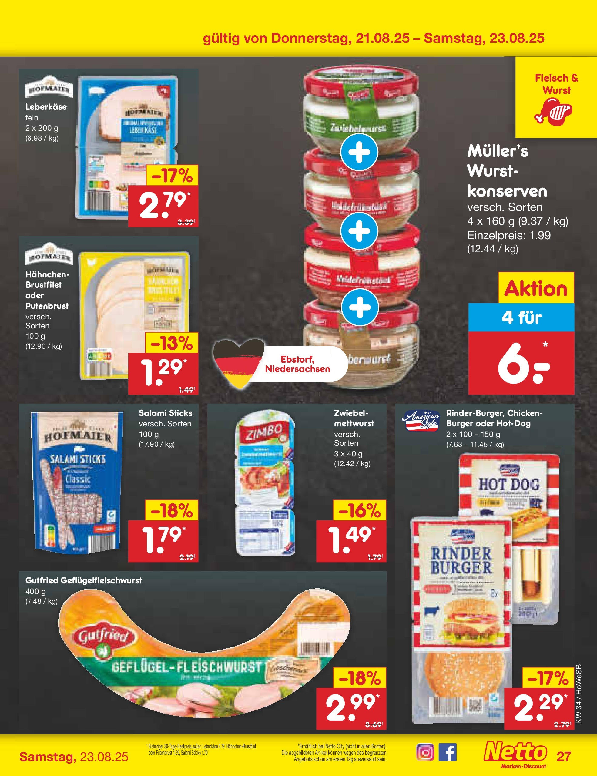 Netto Marken-Discount prospekt Hannover	 (ab 18.08.2025) » Angebote | Seite: 51 | Produkte: Burger, Wurst, Salami, Fleisch