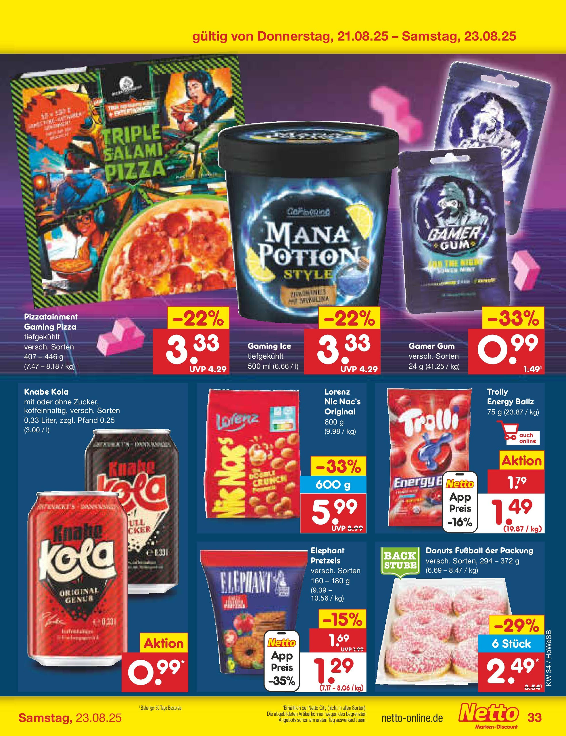 Netto Marken-Discount prospekt Hannover	 (ab 18.08.2025) » Angebote | Seite: 57 | Produkte: Energy, Donuts, Salami, Pizza