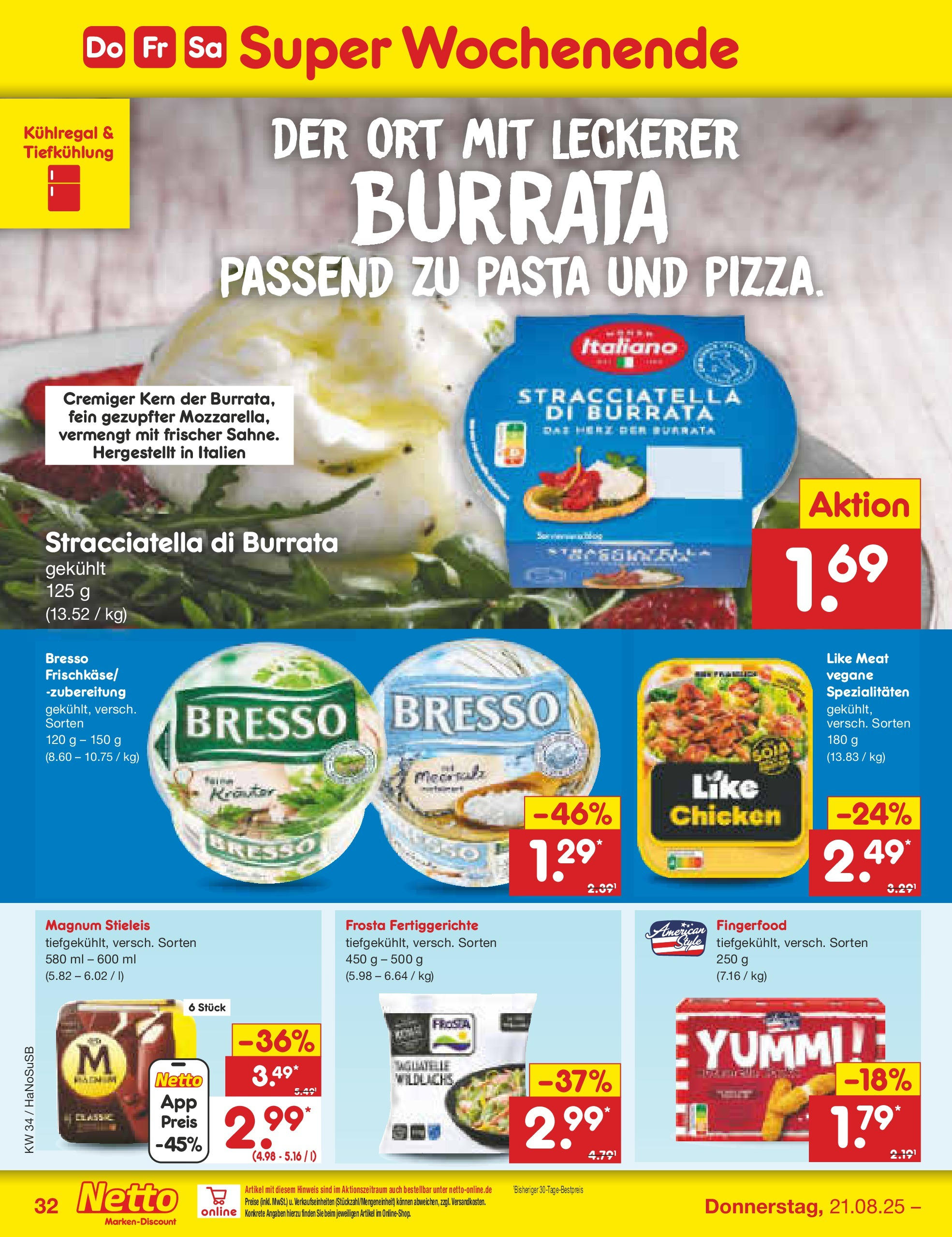 Netto Marken-Discount prospekt Wuppertal	 (ab 18.08.2025) » Angebote | Seite: 56 | Produkte: Frosta, Burrata, Fertiggerichte, Pasta