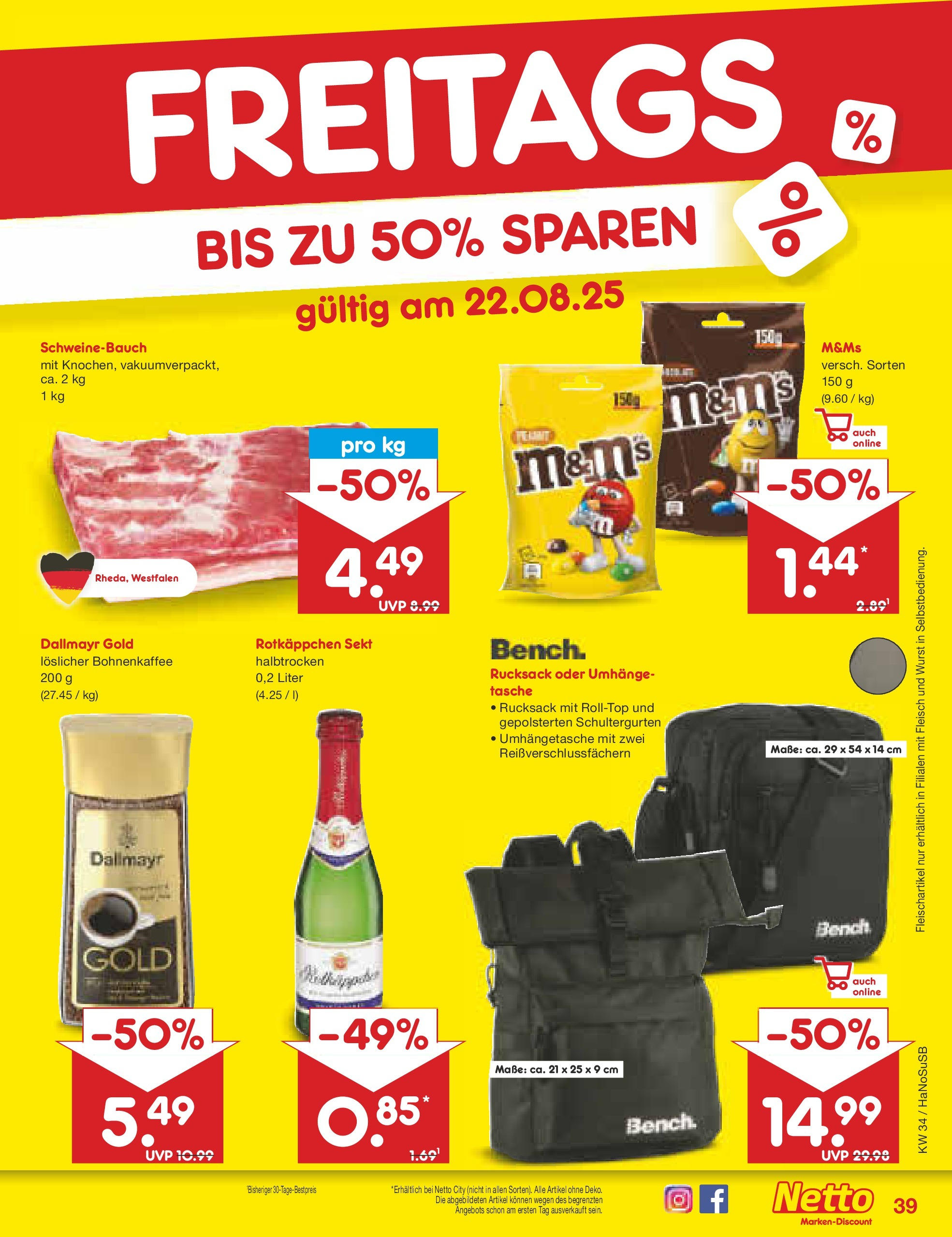 Netto Marken-Discount prospekt Wuppertal	 (ab 18.08.2025) » Angebote | Seite: 63 | Produkte: Tasche, Sekt, Schweinebauch, Fleisch