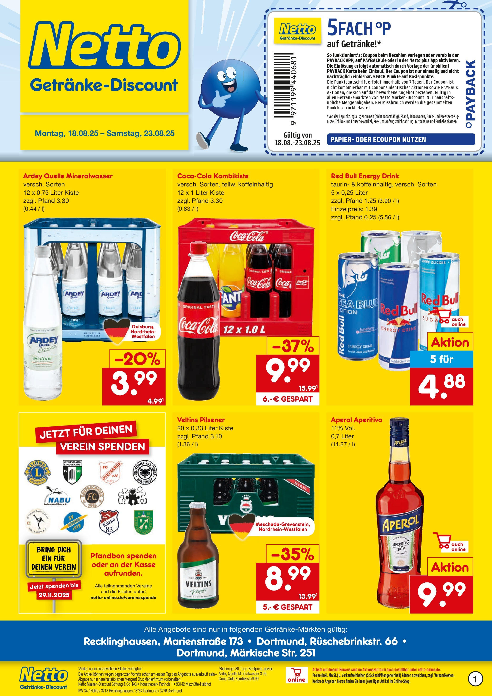 Netto Marken-Discount prospekt Dortmund	 (ab 18.08.2025) » Angebote | Seite: 1 | Produkte: Coca cola, Cola, Energy, Veltins