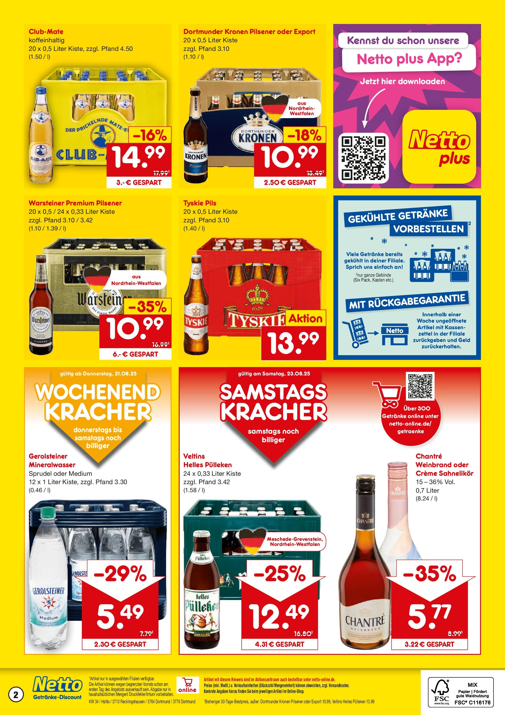 Netto Marken-Discount prospekt Dortmund	 (ab 18.08.2025) » Angebote | Seite: 2 | Produkte: Helles pulleken, Mineralwasser, Veltins, Gerolsteiner