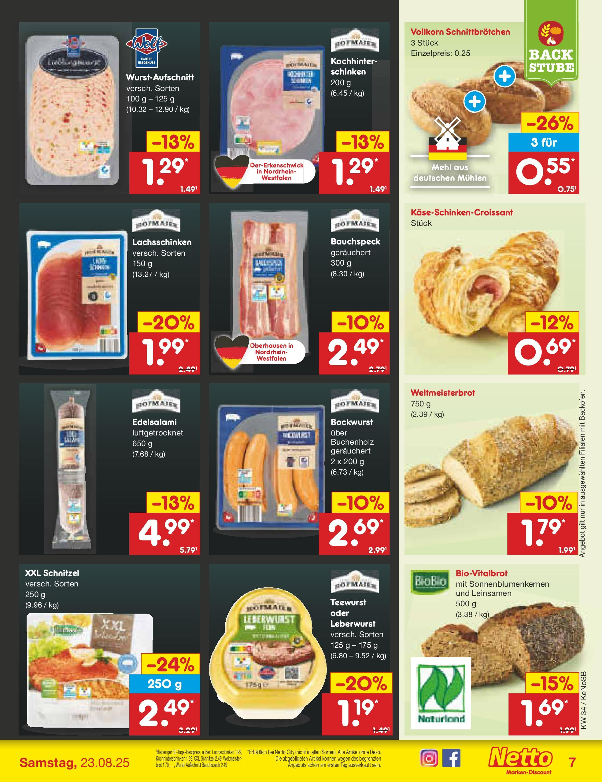 Netto Marken-Discount prospekt Bonn	 (ab 17.08.2025) » Angebote | Seite: 7 | Produkte: Bockwurst, Mehl, Schnitzel, Brot