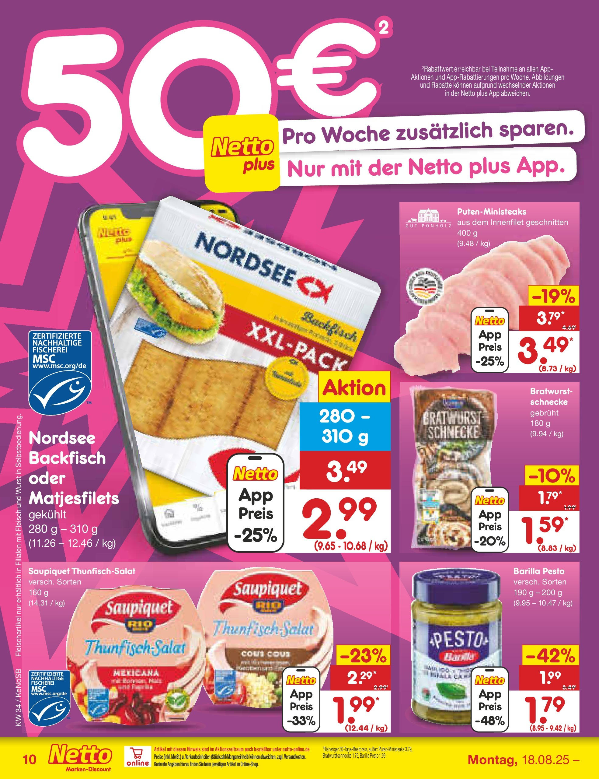 Netto Marken-Discount prospekt Bonn	 (ab 17.08.2025) » Angebote | Seite: 12 | Produkte: Barilla pesto, Wurst, Fleisch, Salat