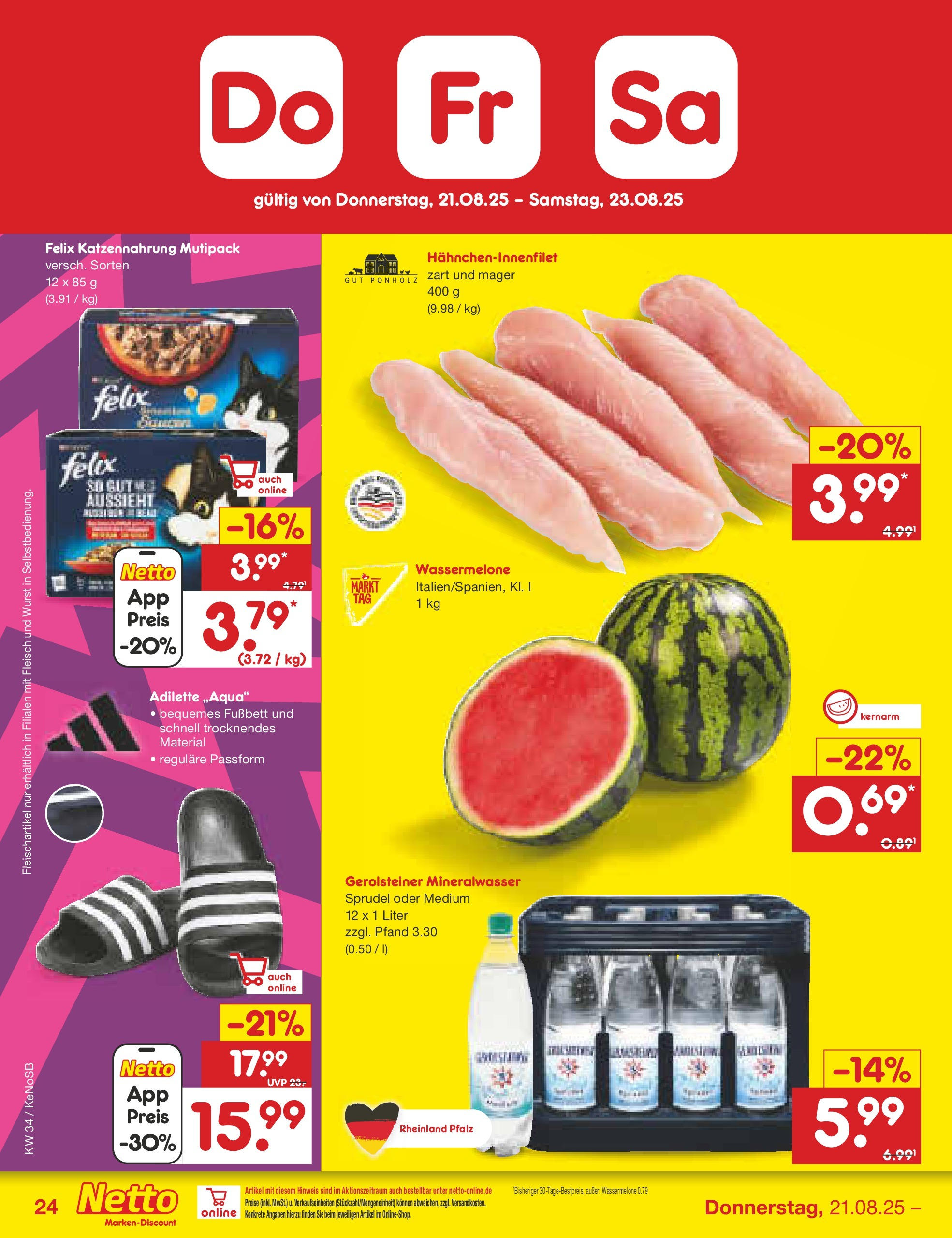 Netto Marken-Discount prospekt Bonn	 (ab 17.08.2025) » Angebote | Seite: 48 | Produkte: Mineralwasser, Wurst, Wassermelone, Gerolsteiner