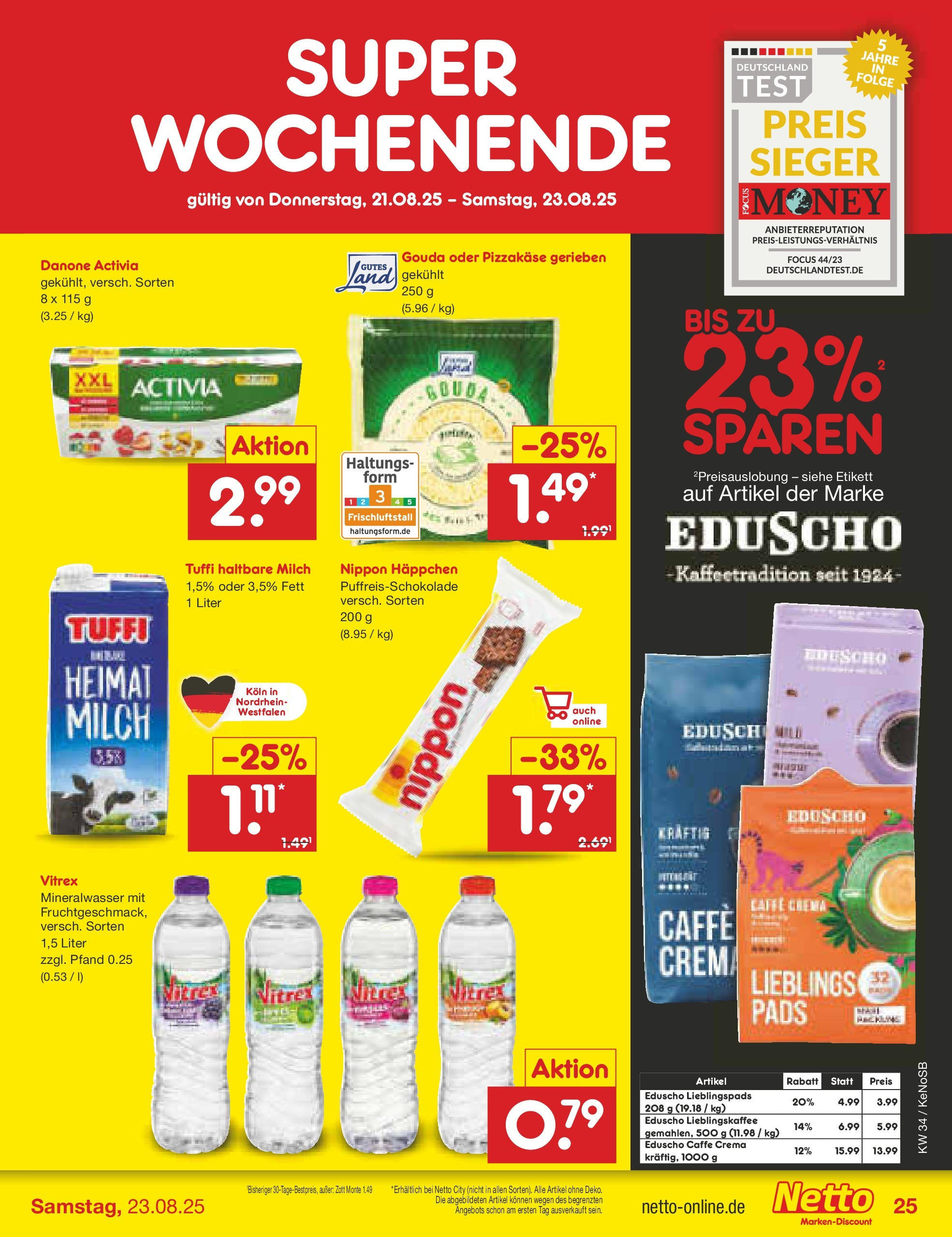Netto Marken-Discount prospekt Bonn	 (ab 17.08.2025) » Angebote | Seite: 49 | Produkte: Activia, Danone activia, Gouda, Mineralwasser