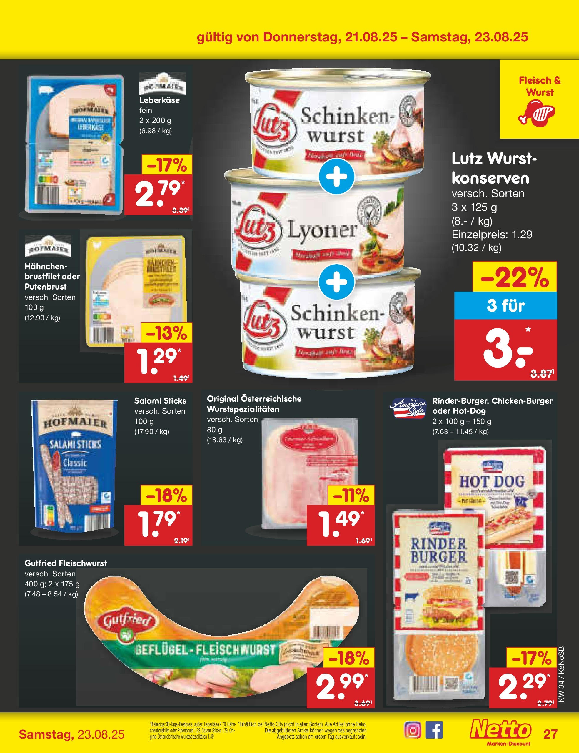 Netto Marken-Discount prospekt Bonn	 (ab 17.08.2025) » Angebote | Seite: 51 | Produkte: Hahnchen, Burger, Schinken, Fleisch